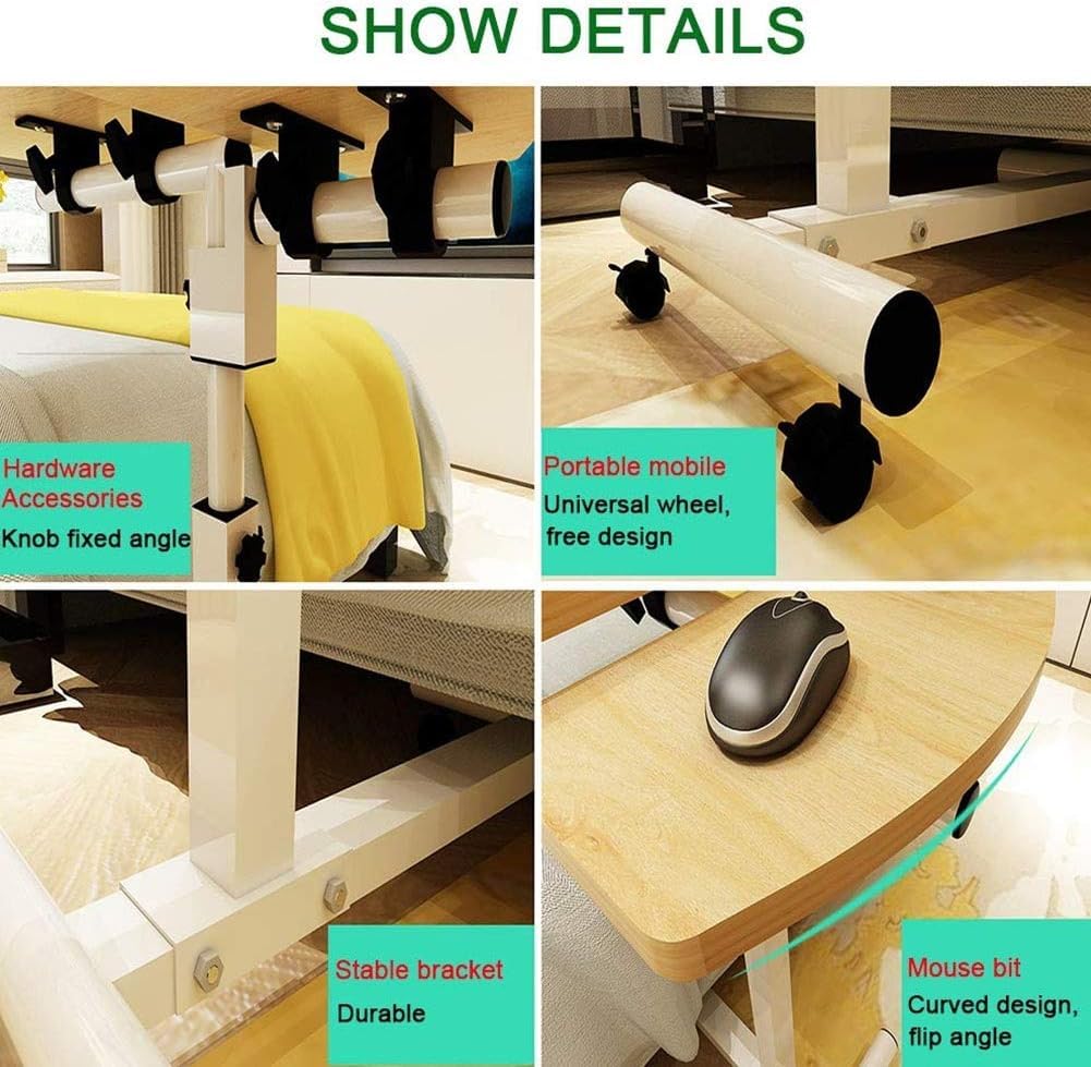 Mesa Auxiliar para sofá con Ruedas y Altura Ajustable, Escritorio portátil para portátil para Cama, Uso médico, hospitalario y doméstico, con portavasos, para estudiar, Leer y Toma