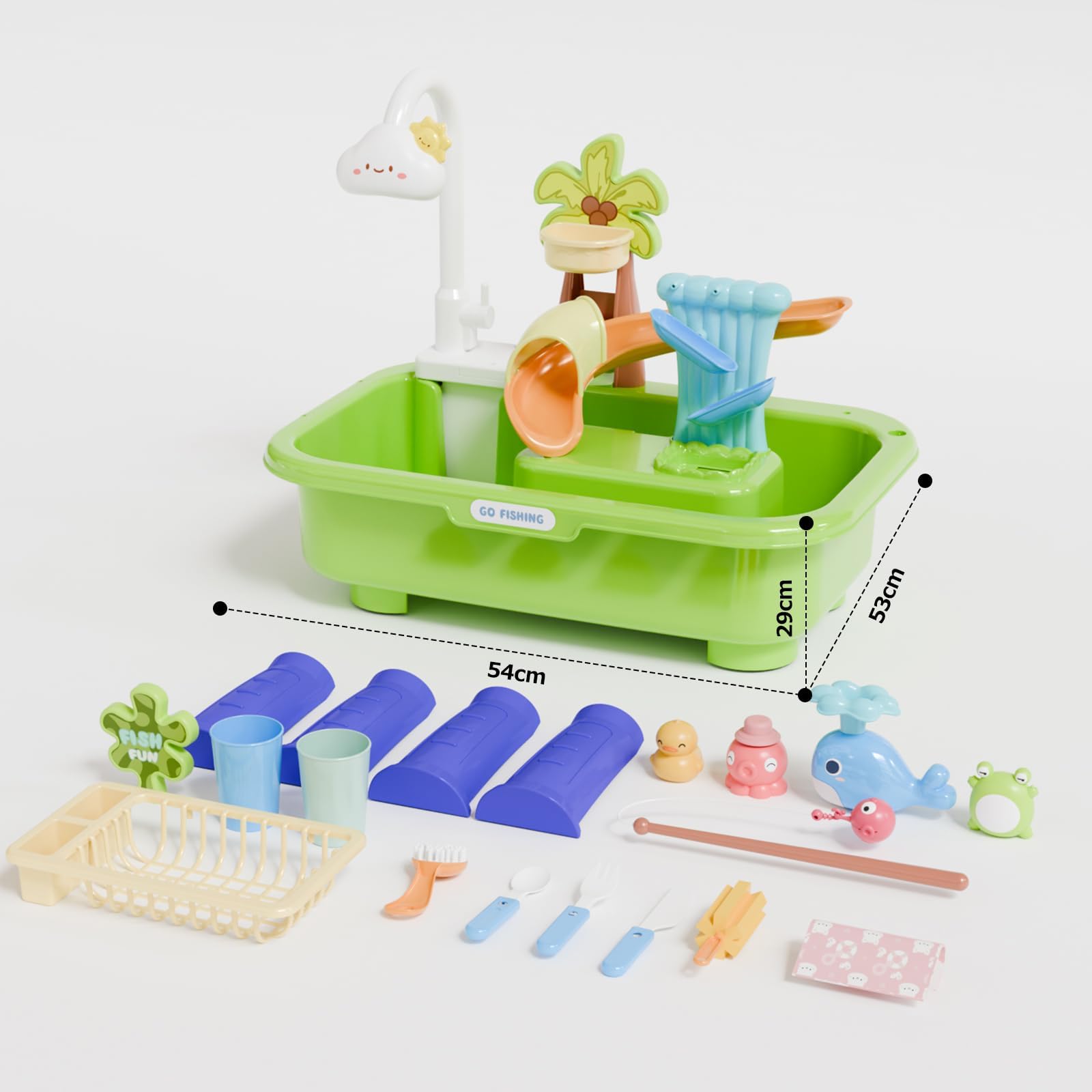 Tavolo da gioco acquatico per bambini dai 3 anni in su, un acquario 4 in 1 con circolazione dell'acqua realistica e gioco di pesca; gambe regolabili in altezza; adatto a maschi e femmine (Verde)