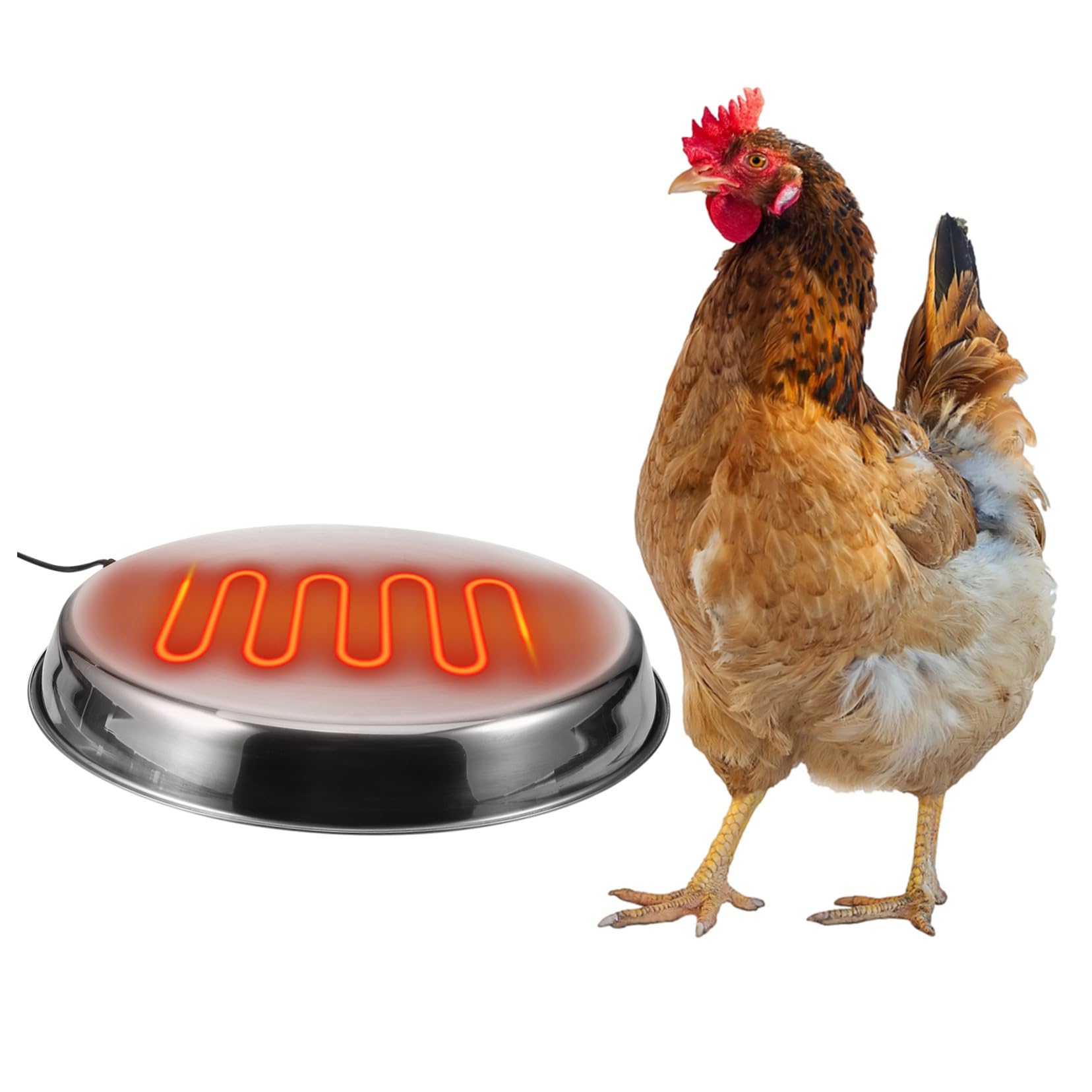 SUPVOX Base Calefactora de Acero Inoxidable para Bebedero de Aves de Corral Calor Constante y Seguridad en Invierno, Enchufe Europeo Ac220-240v para Pollos y Patos
