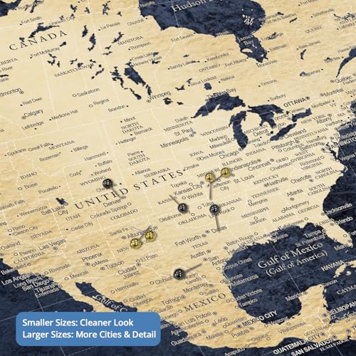 Image of IPIC - Vintage Teal World Map Pin Board Canvas Wall Art, Travel Map with Pins Included, Ready to Hang for Home or Office 36x24 Inch