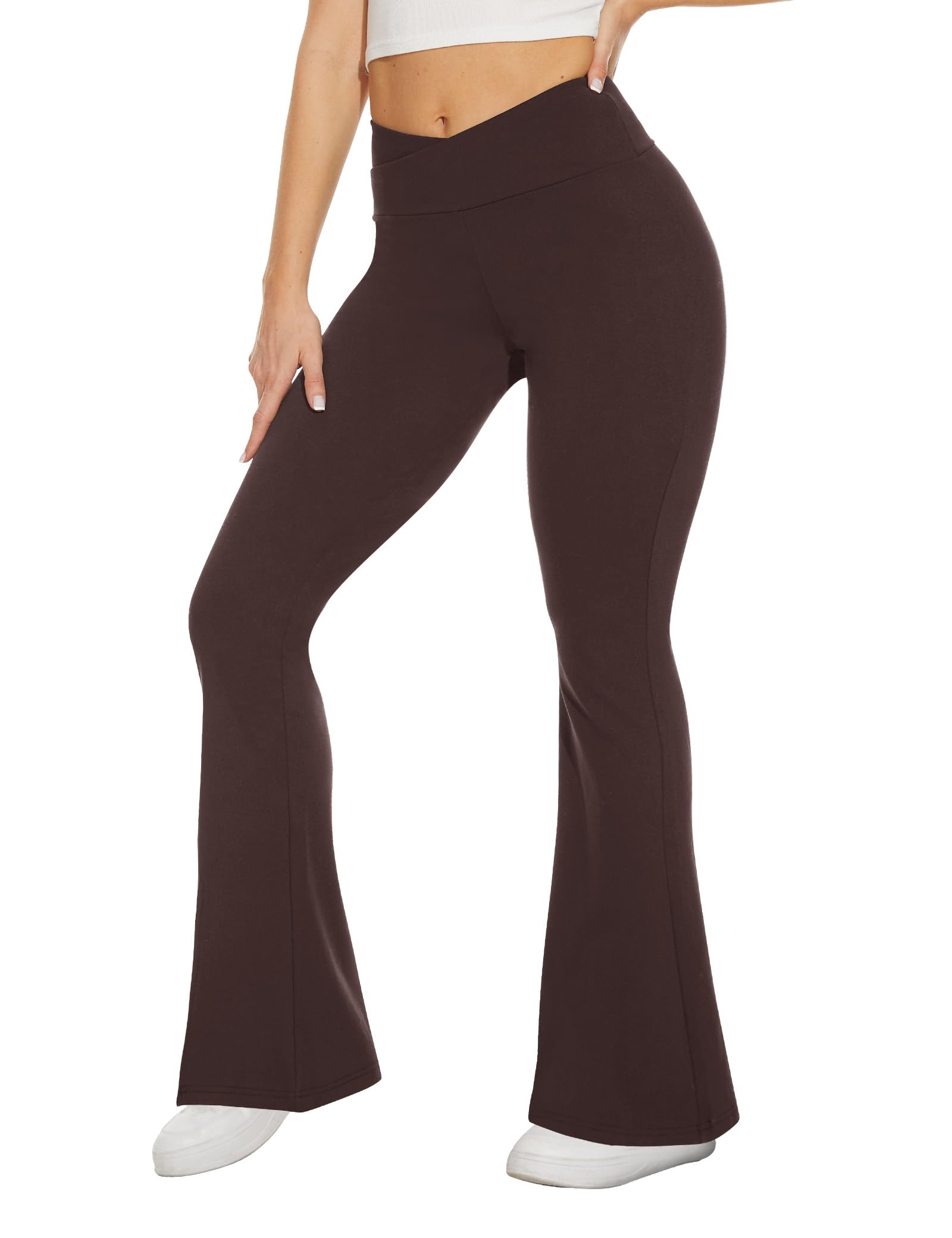 TNNZEET Schlaghose Damen Cross Waist Blickdicht Flared Yogahose für Yoga | Elastische Bootcut Sporthose Hosen mit V-Cut Bund Freizeit Jogginghose Weite Jazzpants für Pilates & Alltag