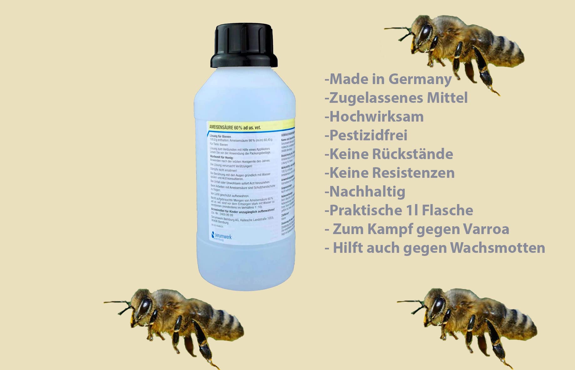 Ameisensäure 60% ad us. vet. | Serumwerk Bernburg Deutschland | für Bienen gegen Varroa | zur Varroabehandlung (5)