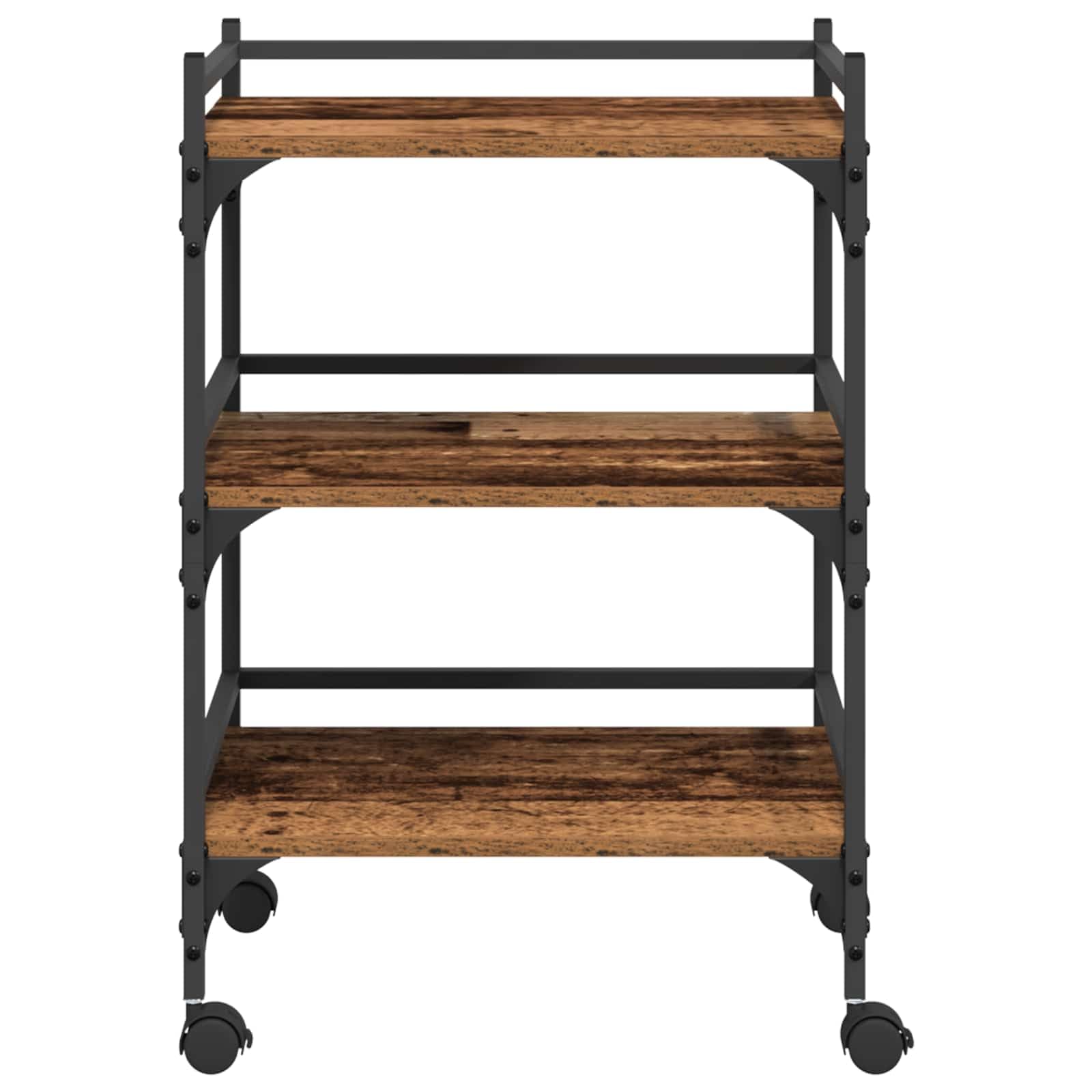 Chariot de Cuisine Bois Ancien en Bois d'ingénierie 50 x 34 x 75,5 cm, Chariot îlot Roulant avec étagère, Roulette verrouillable, Rangement Service Repas Cuisine Salle Manger Salon