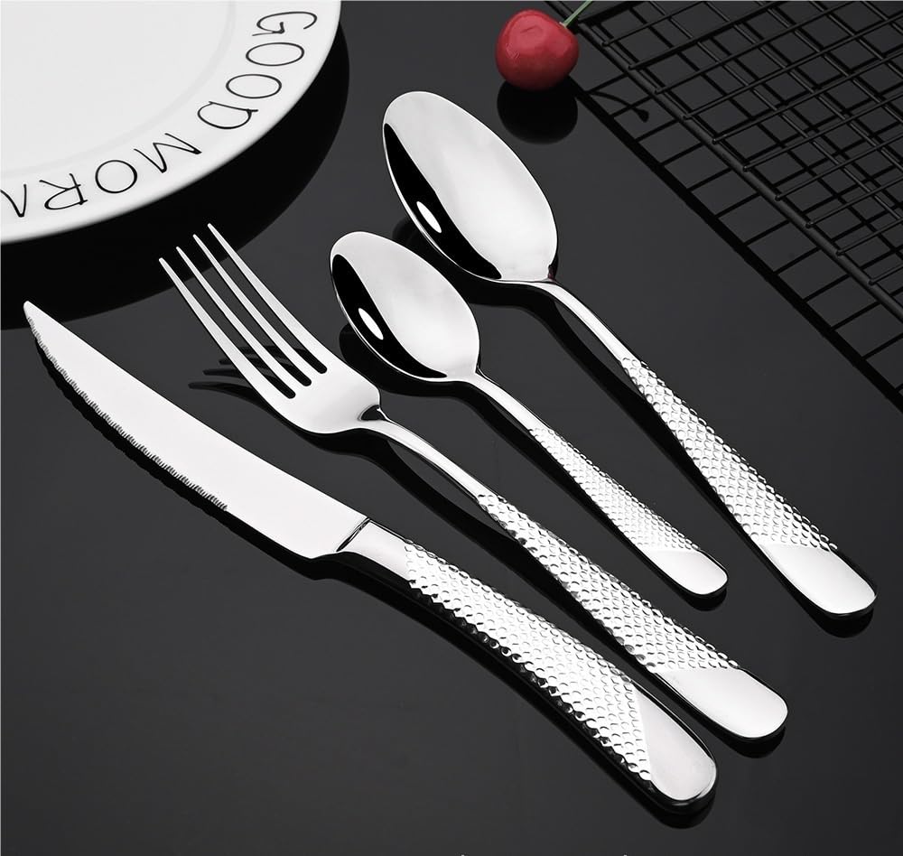 Juego de Cubiertos de Plata, 4/16/24/32/40/48 Piezas, Cuchillo, Tenedor y Cuchara de Mesa, de Acero Inoxidable 304, para el hogar, vajilla Dorada. Juego de 10 Cubiertos de 40 Piezas.