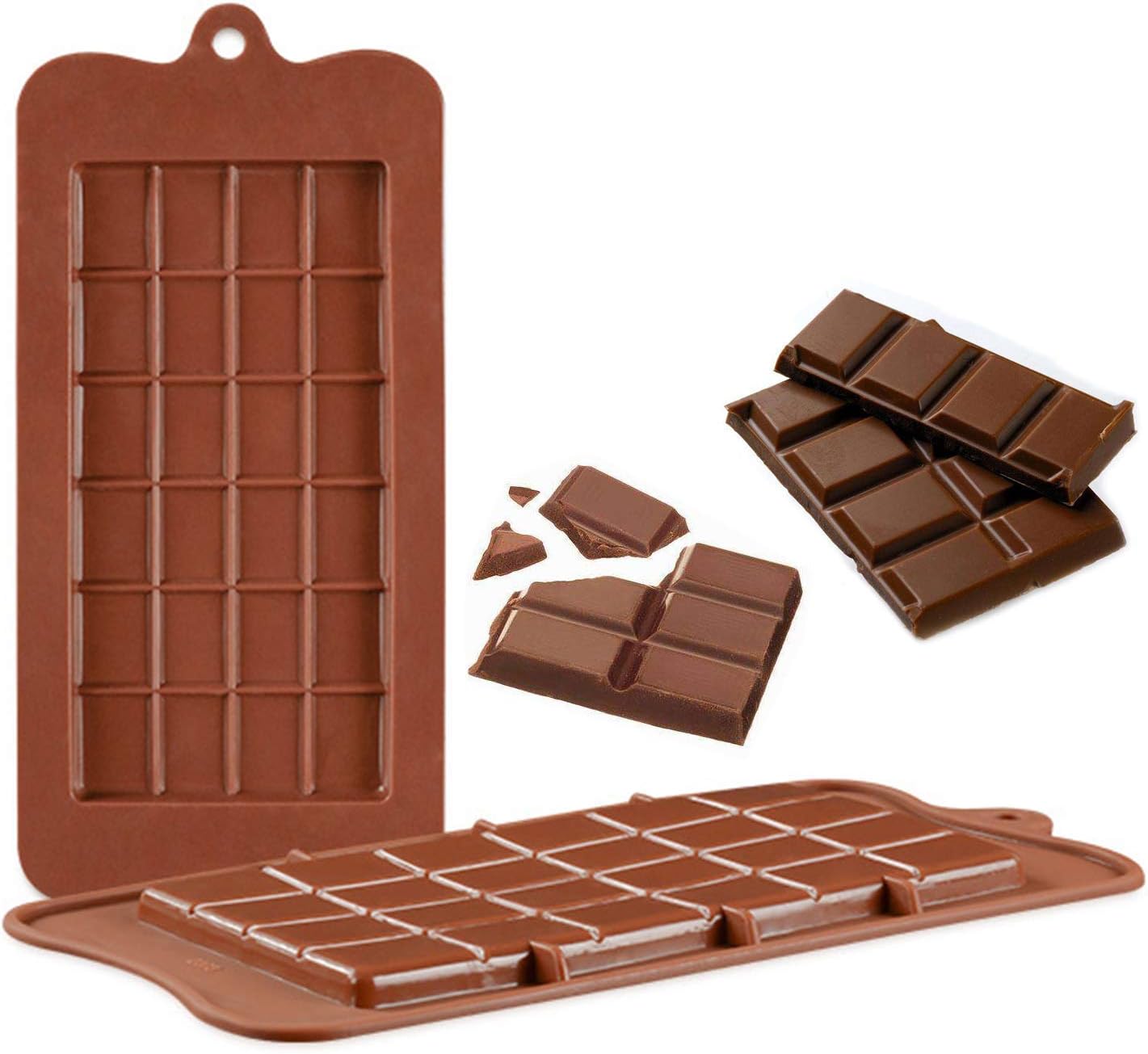 Kitchenwell Silicone Bar Chocolate Mould Break Apart Choc Block Mould (Size : 19 * 16 * 2cm), Chocolate colour (Pack of 1)