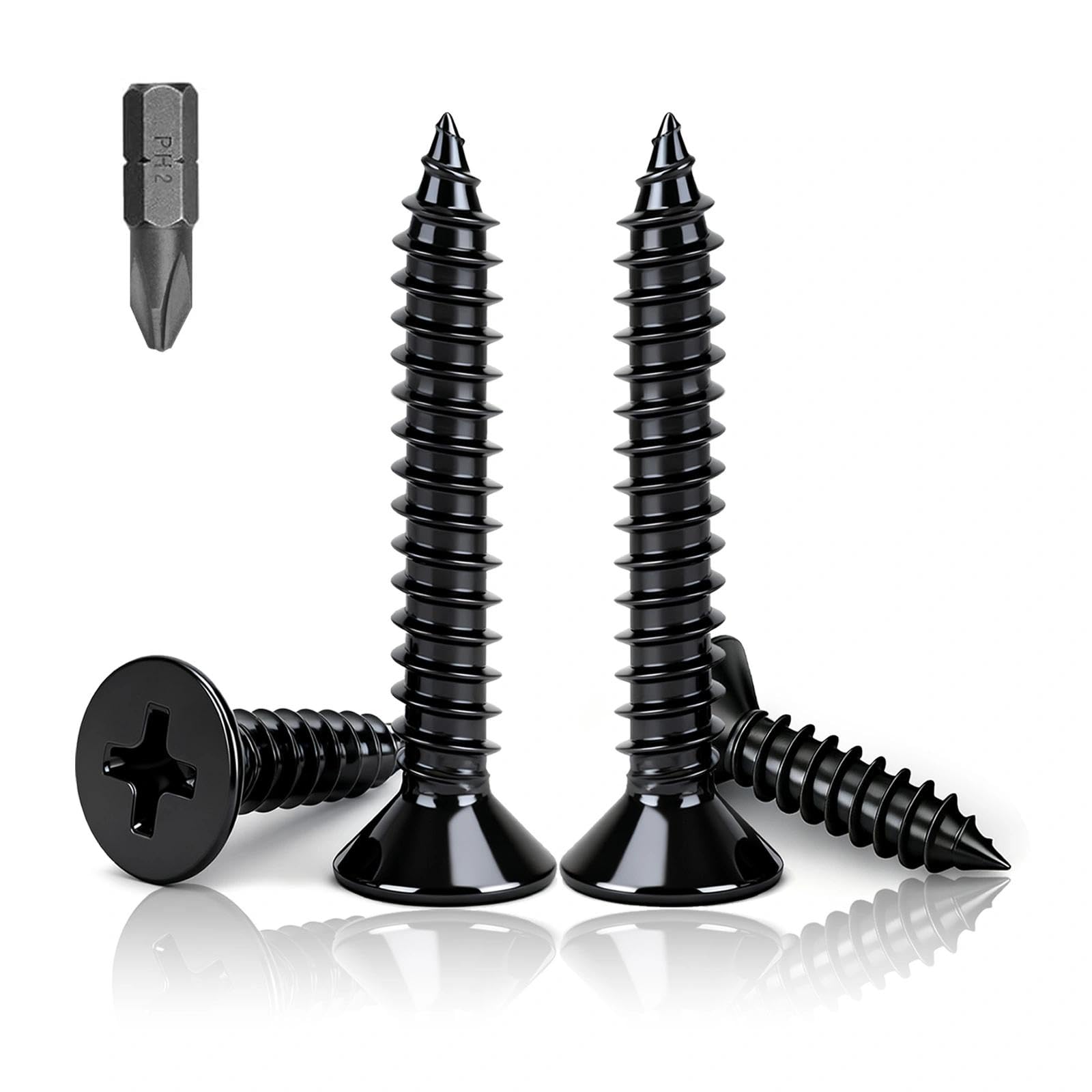 PDKKFF M5x40mm Flat Head Wood Screws, 50Pcs Black Self Tapping Screws, Carbon Steel Phillips Countersunk Head Screws for Woodworking, Furniture, DIY