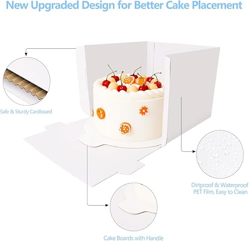 Miniatura 6 de Cajas para pasteles con tablas para tartas, 5 unidades, 10 x 10 x 8 pulgadas, cajas blancas para panadería, cajas para tartas, cajas altas para