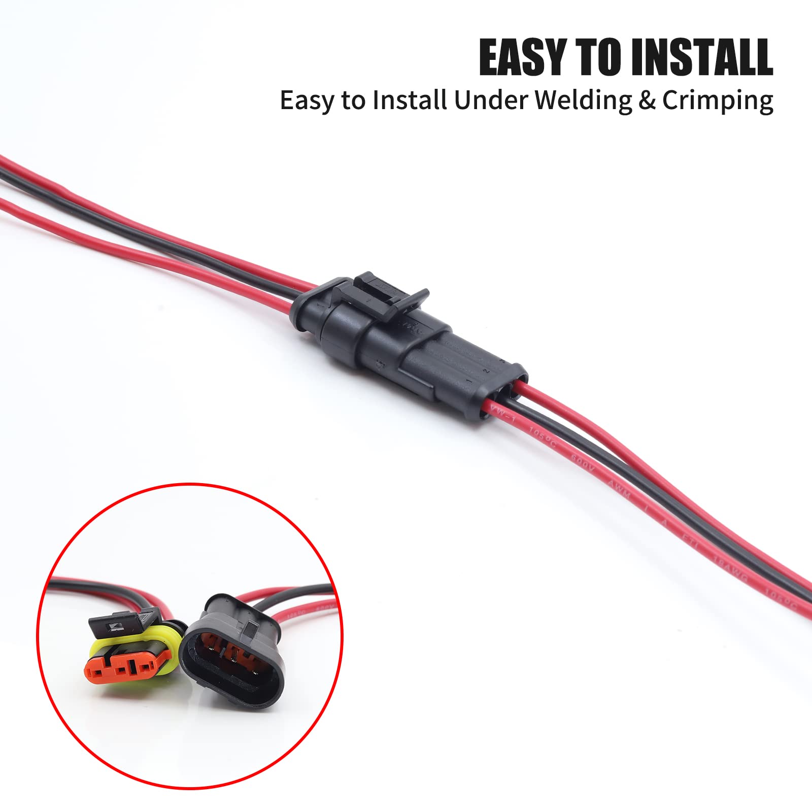 YnGia Adaptador De Arnés De Cableado Macho Hembra De 3 Pines, Conector De Cable Eléctrico Impermeable, Enchufe Para Motocicleta, Scooter, Coche, Camión, Luz LED Antiniebla