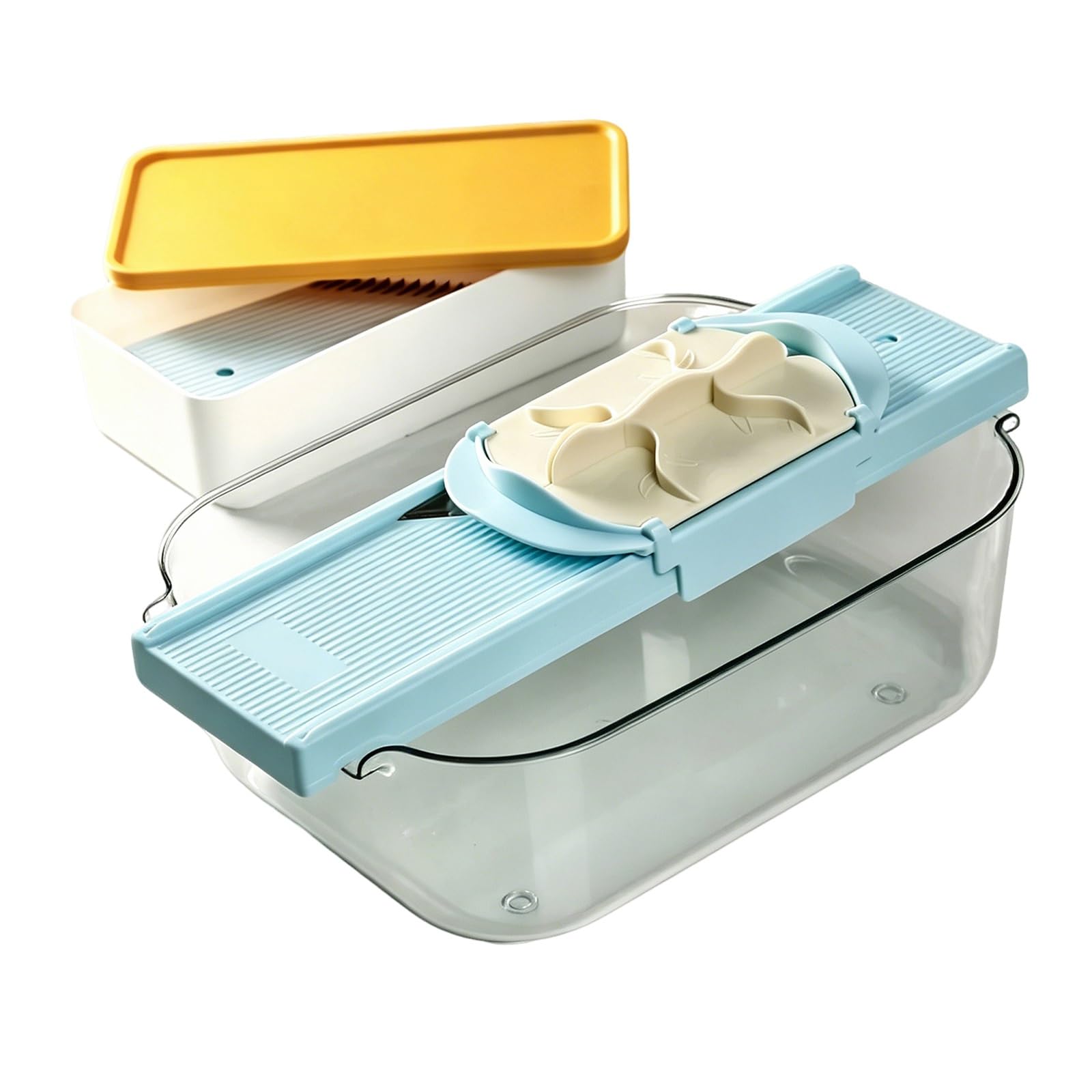 Mandolina de Cocina Ajustable, Cortador Patatas y Verduras Manual, con Caja de Almacenamiento, Protector Mano Resistente, Cuchilla Afilada Acero Inoxidable, Herramienta Cocina