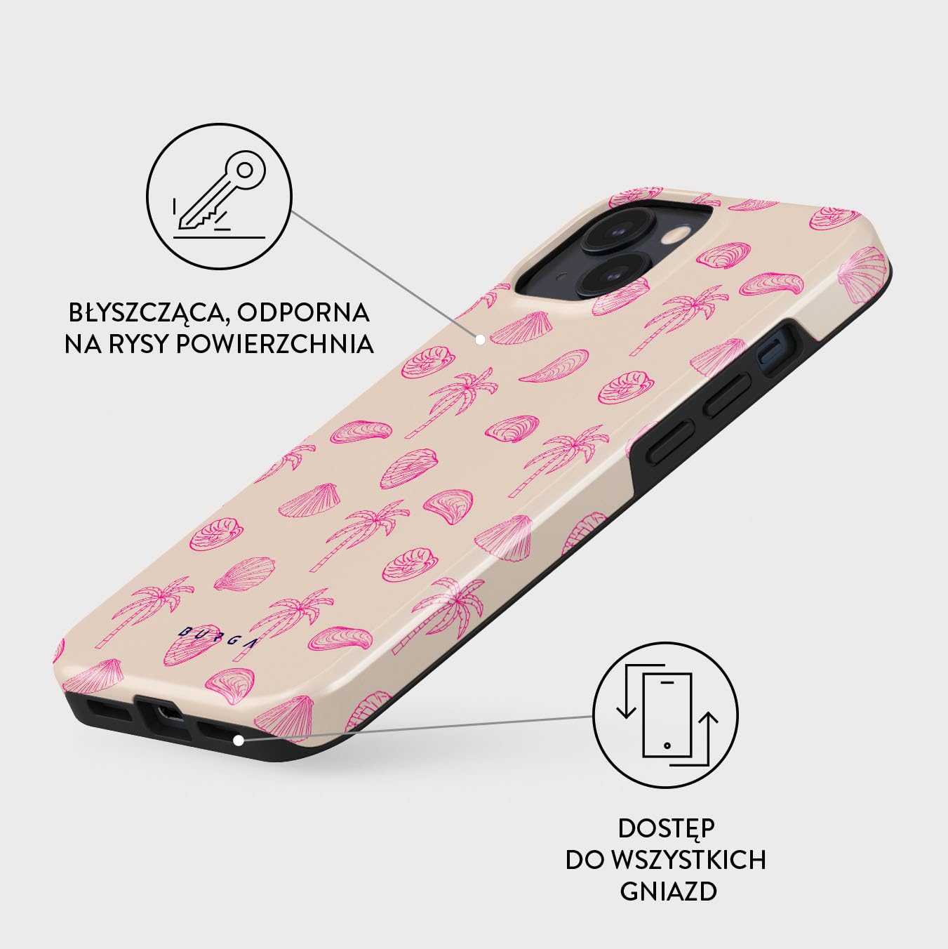 BURGA Etui na iPhone 15 – Dwuwarstwowa Hybrydowa Obudowa z Amortyzującym TPU, Odporna na Zarysowania, Podniesiona Ramka dla Ochrony Ekranu, Kompatybilne z MagSafe do Codziennego Użytku