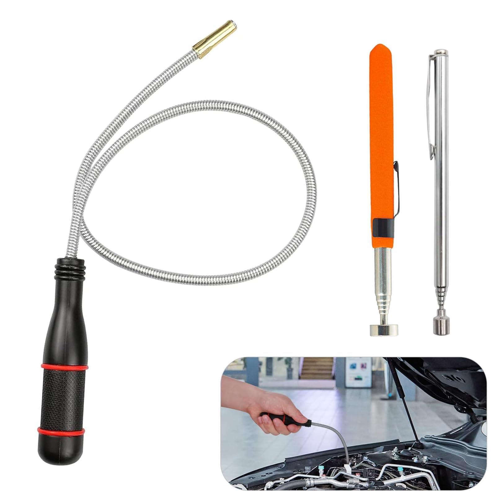 Telescopic Magnetic Pickup Tool Set, 3 Pack Magnetic Pickup Tool with Flexible and Extendable Design, Ideal Telescopic Magnet for Car Repair and DIY Projects