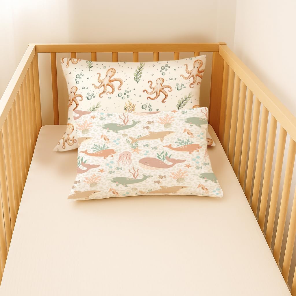 Toddler Pillowcases 2 Pack for 13x18 Pillow with Envelope Closure, Pillow Case Covers for Boys & Girls, Soft, Breathable, and Stretchy (Aqua Wonders)