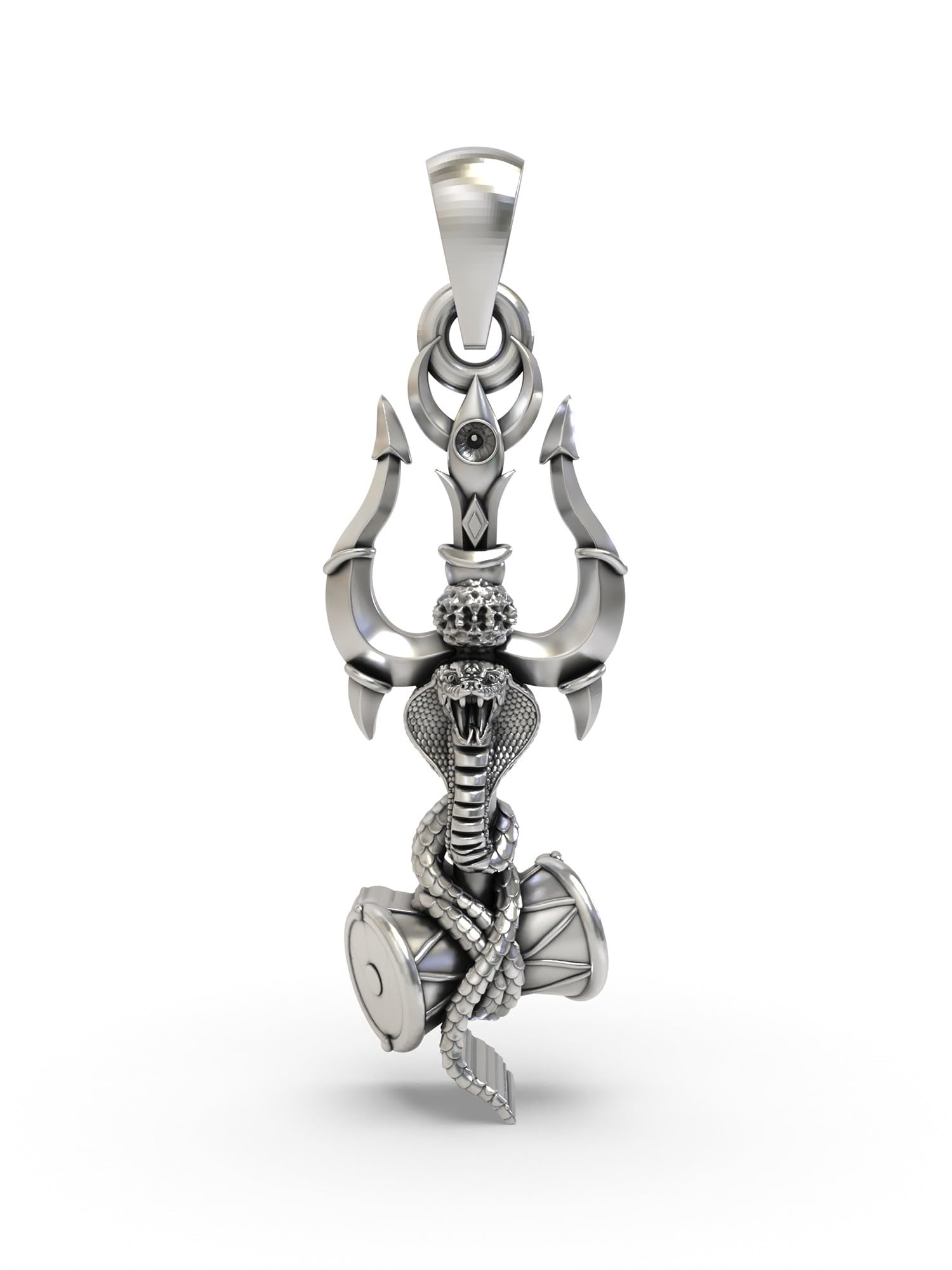 exotic india 925 Sterling Silver Exotic Indian Damru Snake Pendant with Holy Lord Shiva Trident Pendant for Unisex-picture-10