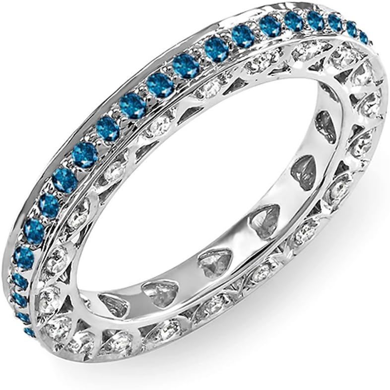 Dazzlingrock Collection 1.00 Carat (ctw) 14k Round White & Blue Diamond Women Eternity Wedding Stackable Band 1 CT, White Gold