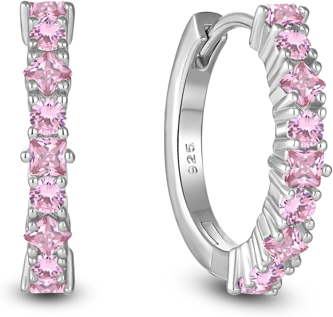 Birthstone Huggie Hoop Earrings for Women 925 Sterling Silver White/Yellow Gold Plated Small Hoop Earrings Everyday Jewelry Gift for Her