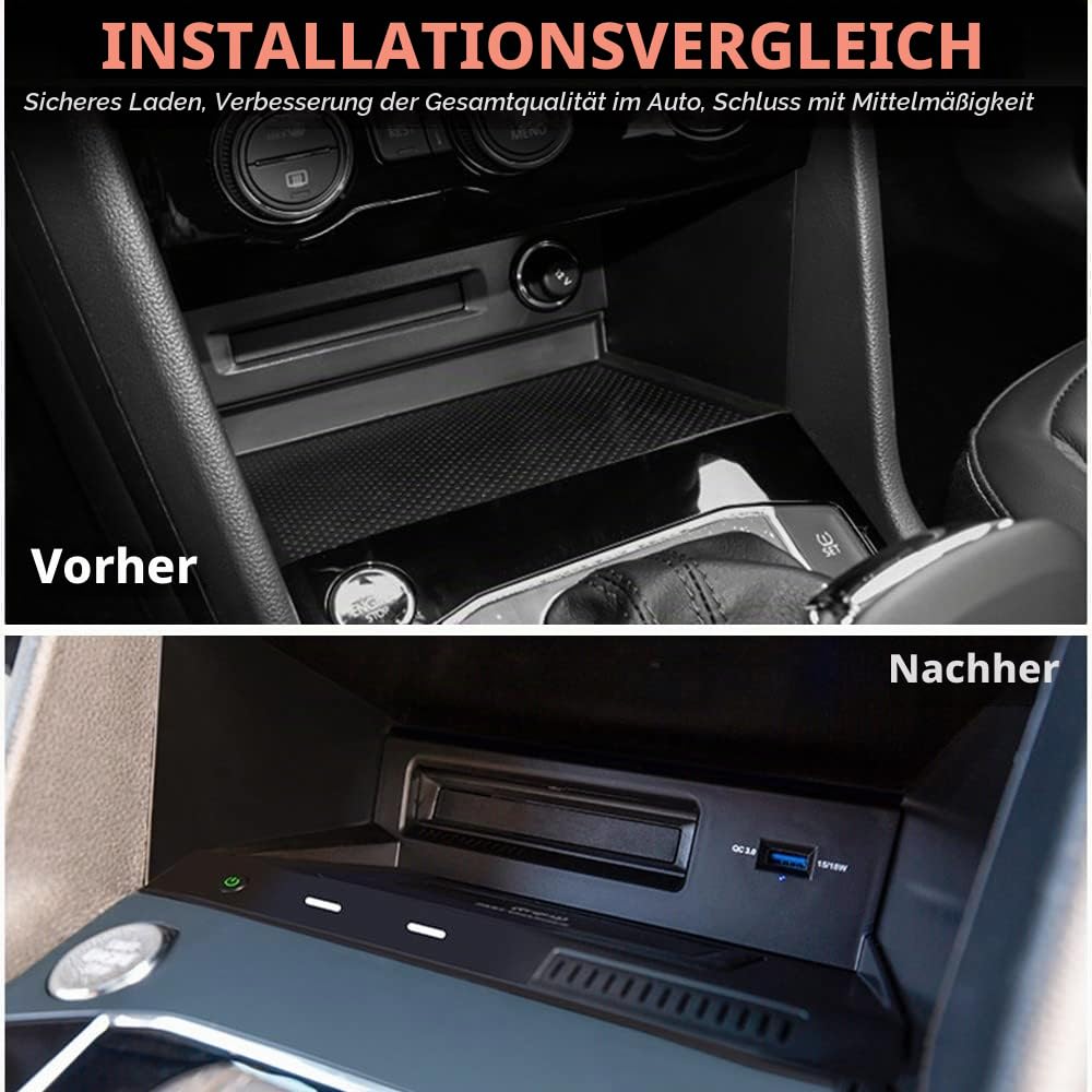 Kabelloses Ladegerät Auto Kompatibel mit VW Tiguan 2018 2019 2020 2021, 15W Schnellladendes Handy-Ladegerät für Volkswagen Tiguan Center Console-Zubehörfeld, Geschenk für VW Tiguan-Besitzer