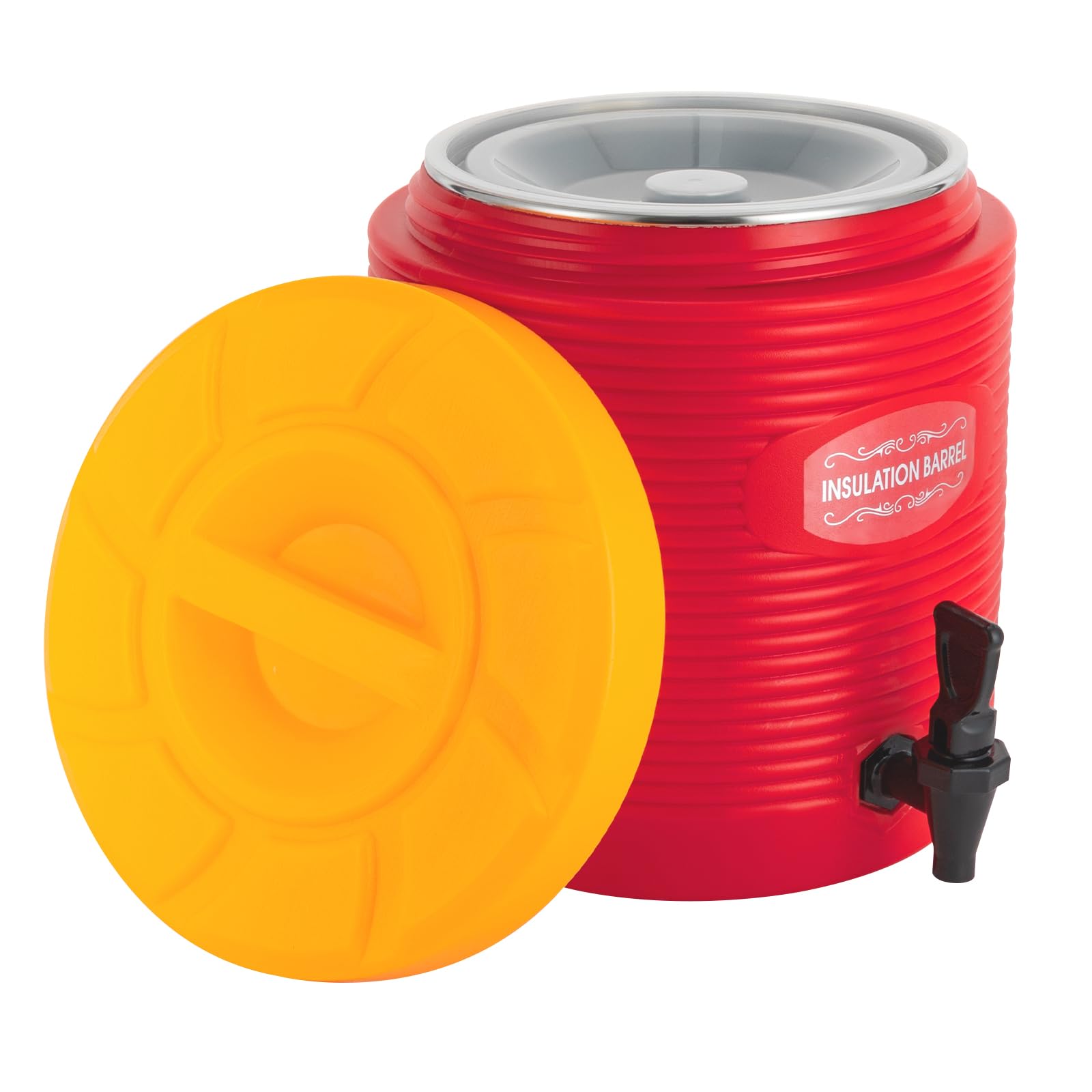 Stainless Steel Insulated Beverage Dispenser, 3.4 Gallon 13Liter, Thermal Hot and Cold Drink Server Dispenser with Spigot Handle, Food-grade for Hot Tea Coffee Water Restaurant Drink Shop (Red)