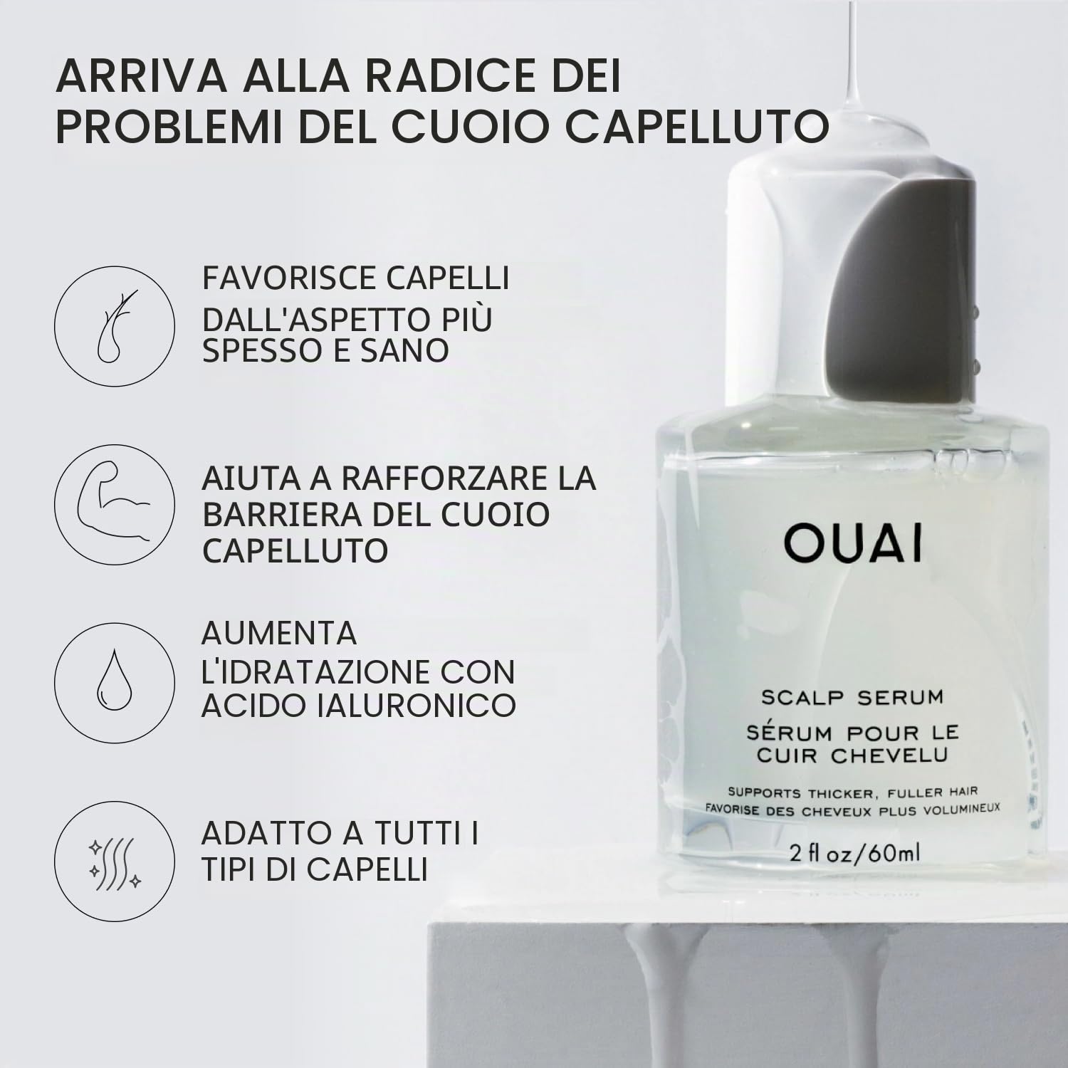 OUAI Siero per cuoio capelluto per capelli più spessi e più sani, formula equilibrante e idratante per capelli dall'aspetto più pieno, 2 Fl Oz