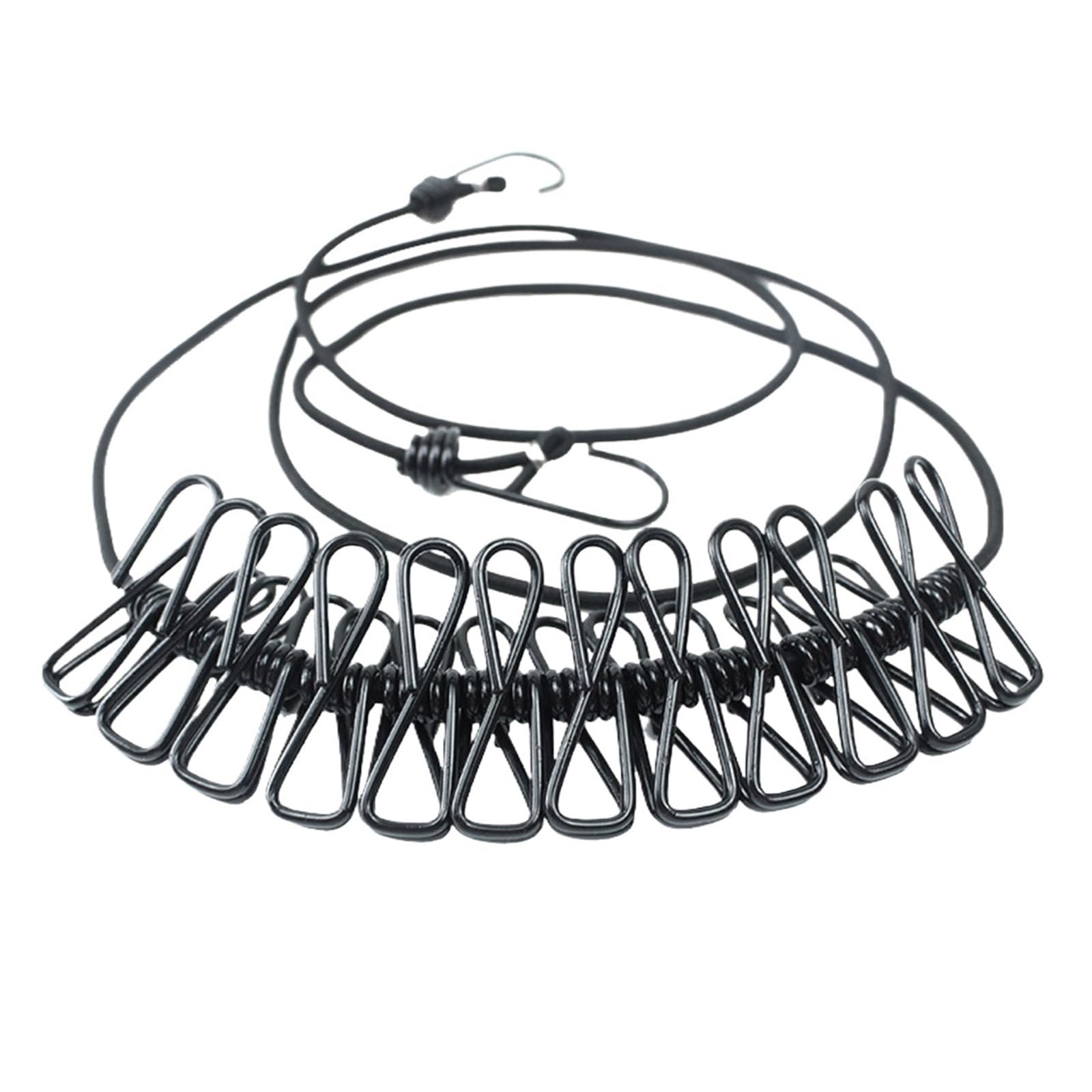 Laundry Line Portable Clothesline With 12 Clothespins, Windproof Travel Stretchy Retractable Elastic Laundry Clothes Line Balcony Garden(Black)