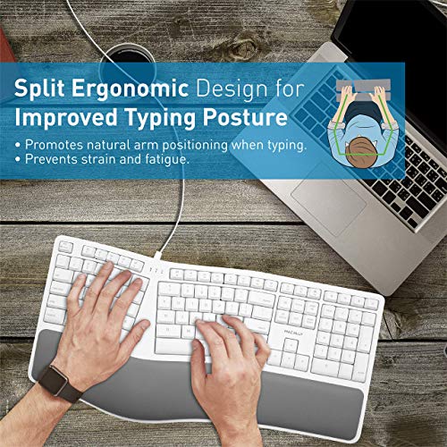 Macally Ergonomic Mac Keyboard and an Aluminum Ergonomic Laptop Stand, Apple Aesthetic with Much More Comfort