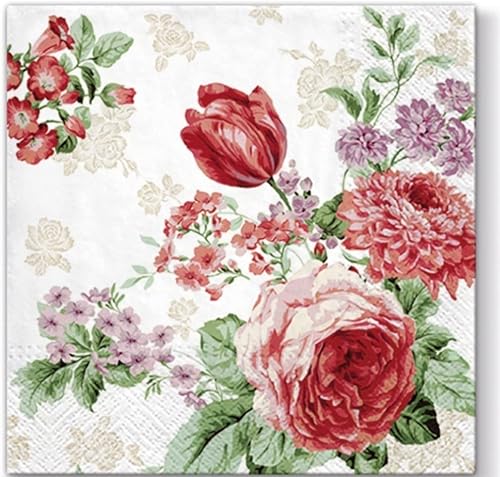 AM Décor - 20 servilletas de papel suave de 3 capas para almuerzo de 13 x 13 pulgadas (desplegadas) rosas misteriosas
