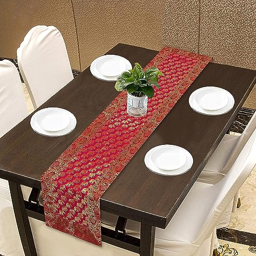 Image of Living Room Decor Handmade Banarasi Silk Table Runner for Center /Dining Table (16 x 60 Inches) (Heavy Zari Brocade ) (Pink)