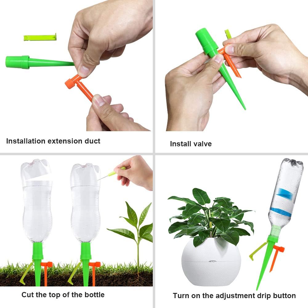 【2020 New】 Plant Self Watering Spikes Devices, Slow Release Control Valve Switch Automatic Irrigation Watering Drip System, for Preventing Stop Water Cutoff with Anti-Tilt Bracket-12Pack