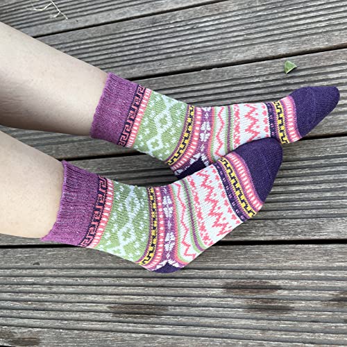 Image of 5 Pairs Vintage Winter Women Socks Warm Thick Knitted Soft Wool Socks Christmas Gifts Cozy Crew Socks