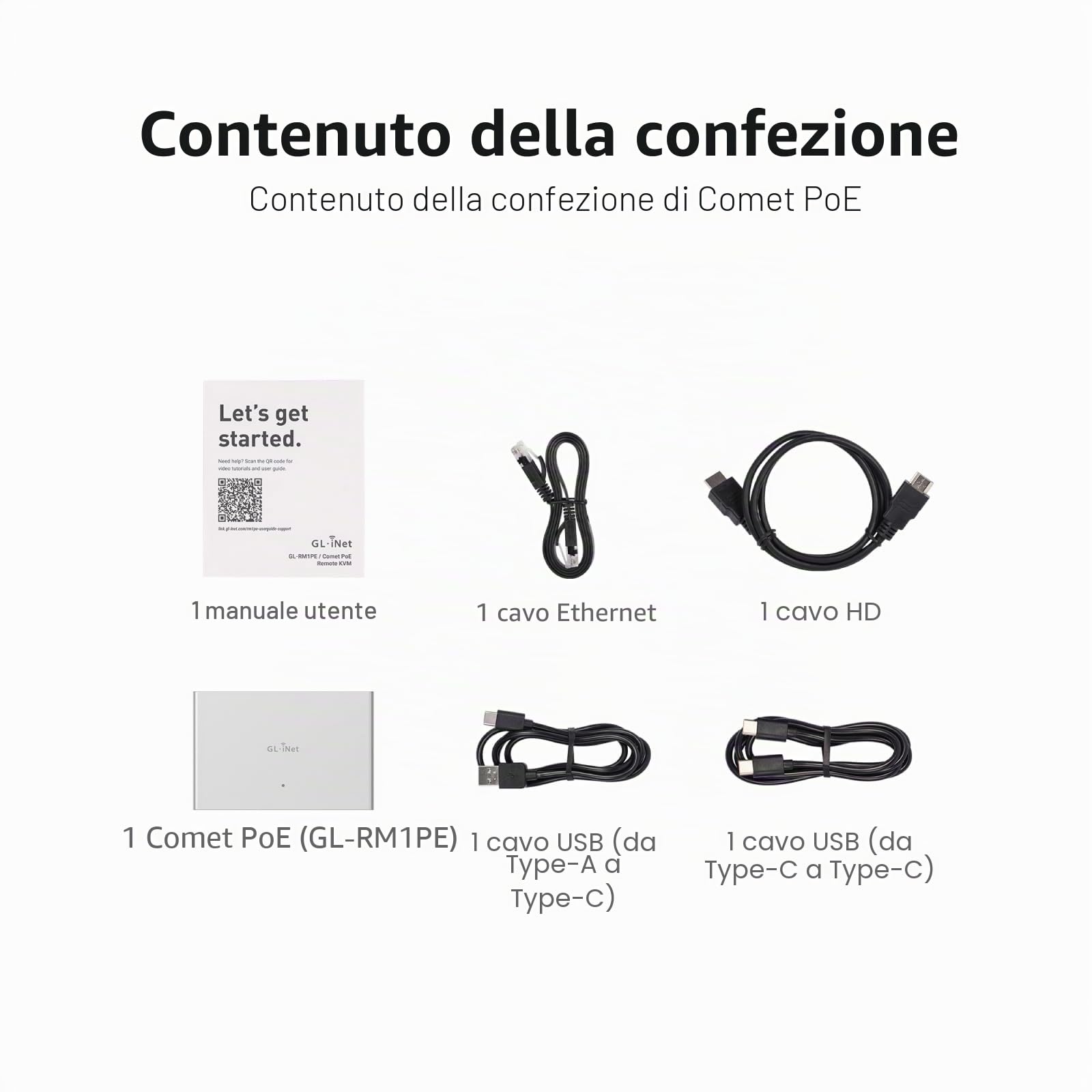 GL.iNet Comet PoE (GL-RM1PE) Controllo KVM remoto su Internet - Opzione doppia alimentazione PoE/Type-C 4K@30Hz, supporto EMMC Tailscale da 32 GB per PC Server Accesso remoto Gestione