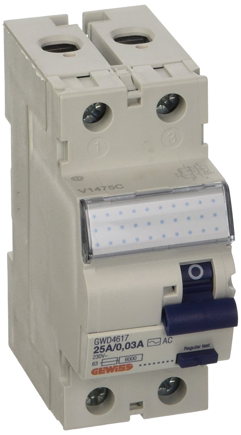 GEWISS - GWD4617 - Interrupteur différentiel pur - Idp Na - 2P 25A Type AC Instantané Idn = 0,03A 230V - 2 modules