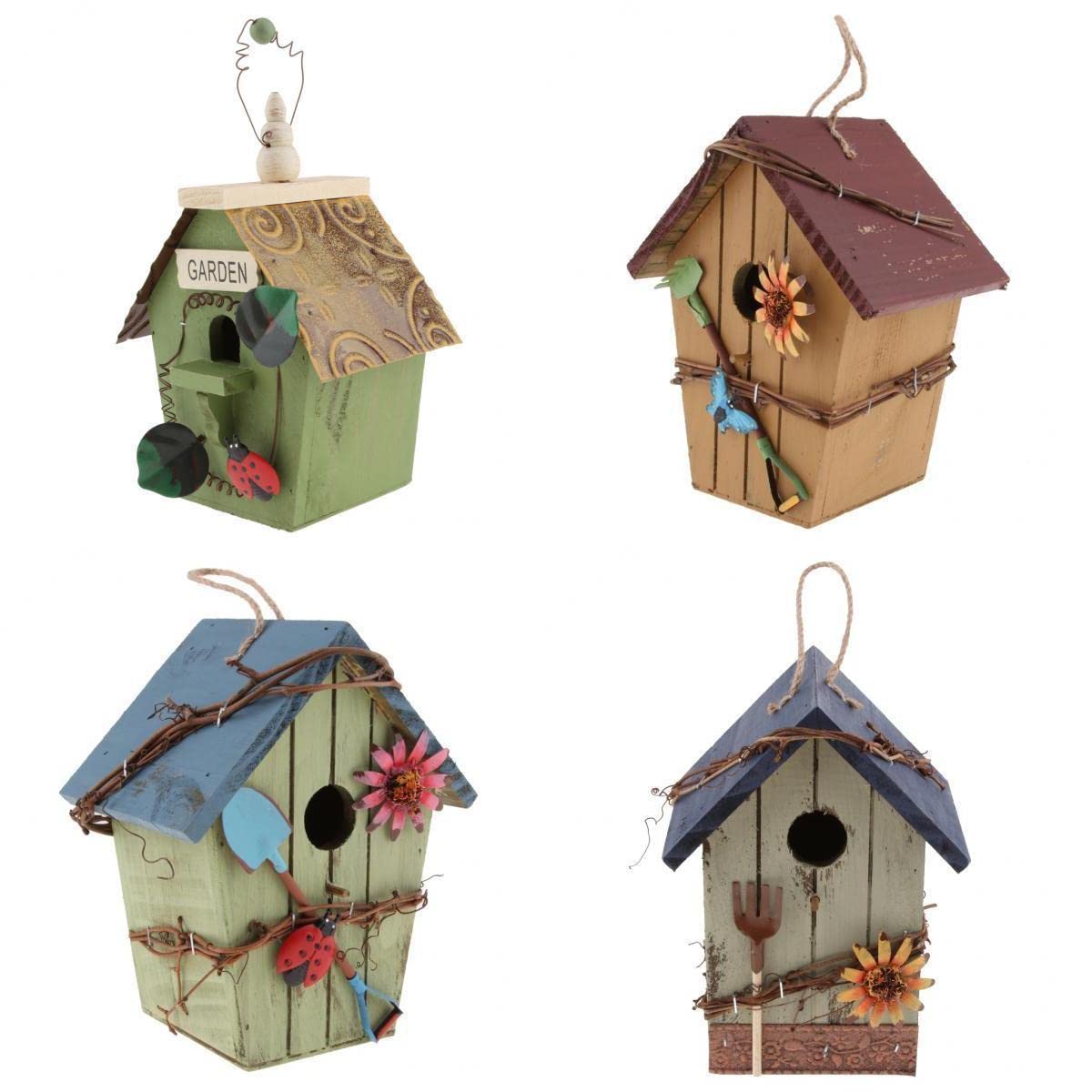 4 Pcs Country Cottages Wood Bird House Hanging Birdhouses Condo Garden Decor | Home & Garden | Yard, Garden & Outdoor Living | Bird & Wildlife Accessories | Birdhouses