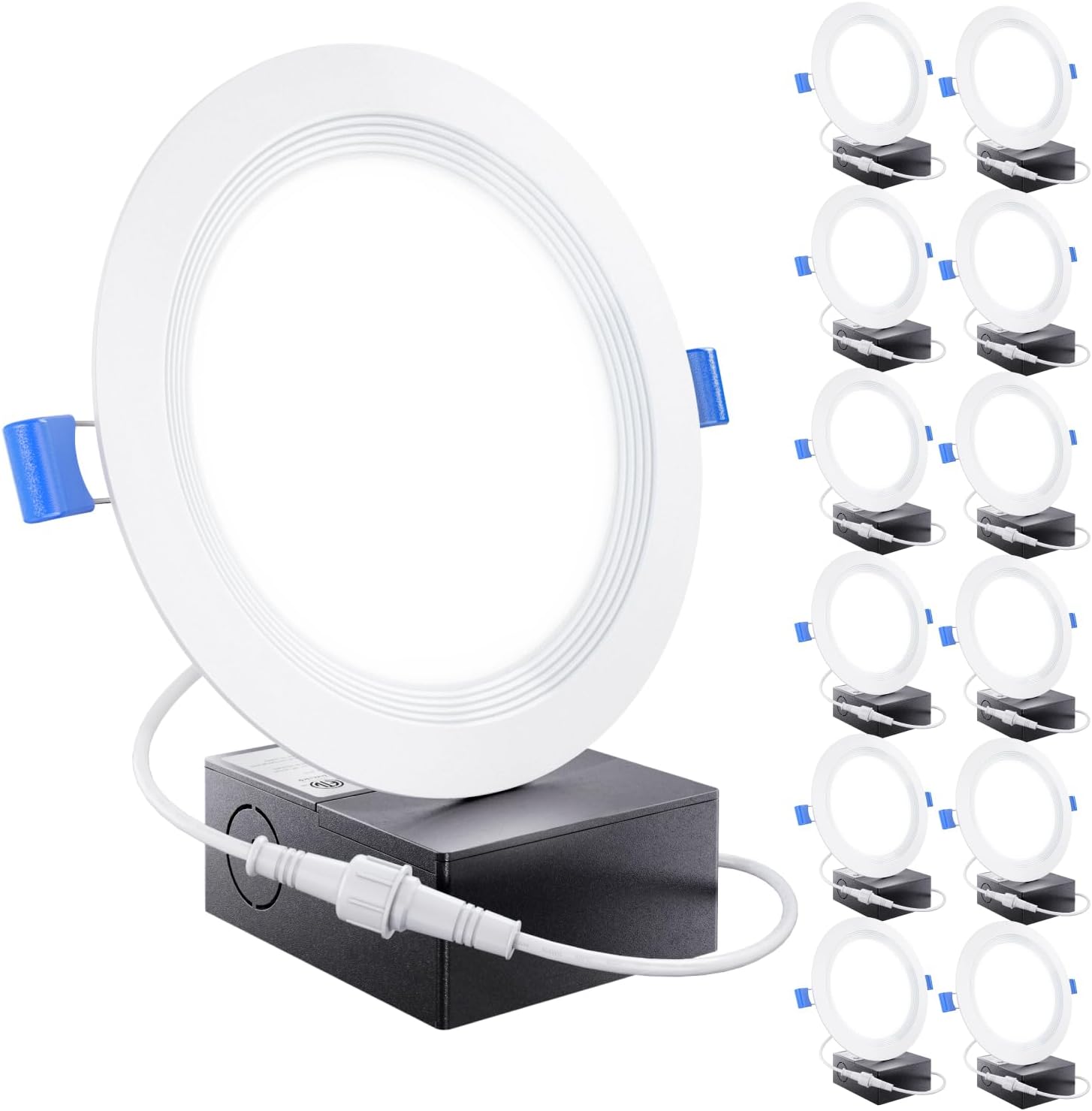 - Sunco 12 Pack 6 Inch LED Recessed Light, Ceiling Canless Recessed Lights, Baffle Trim Ultra Thin, 850 LM, 14W, 4000K Cool White, Dimmable, Wafer Thin with Junction Box.