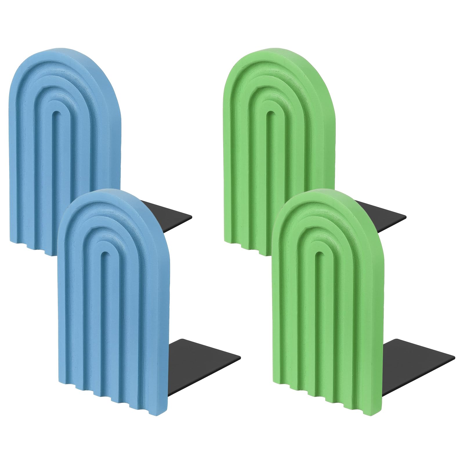 PATIKIL 4Pcs Arch Bookends, Non-Skid Wood Book Ends for Shelves Book Stopper for Holding Books Movie CD Home Office Library Decorative, Cyan/Light Blue