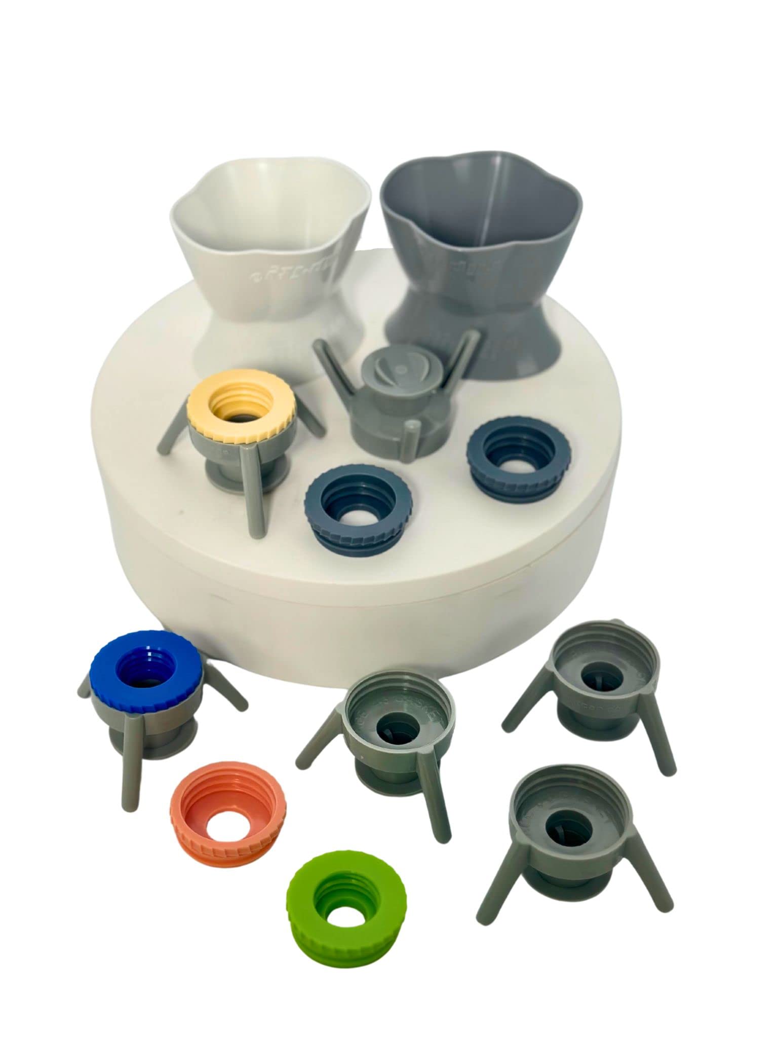 Flip-it! Super Set Universal Bottle Emptying Kit - Maximize Every Drop with Flip-It! 6 XL Base Caps, 6 Adapters, and 2 Flip Top Bottle Stands (Pastel)