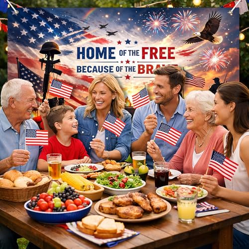 Image of BlissYard Patriotic Banner Home of The Free Because of The Brave Memorial Day Banner 4th of July Decorations Veterans Day Banner for Indoor Home House Decor Party Supplies 71x43 Inches