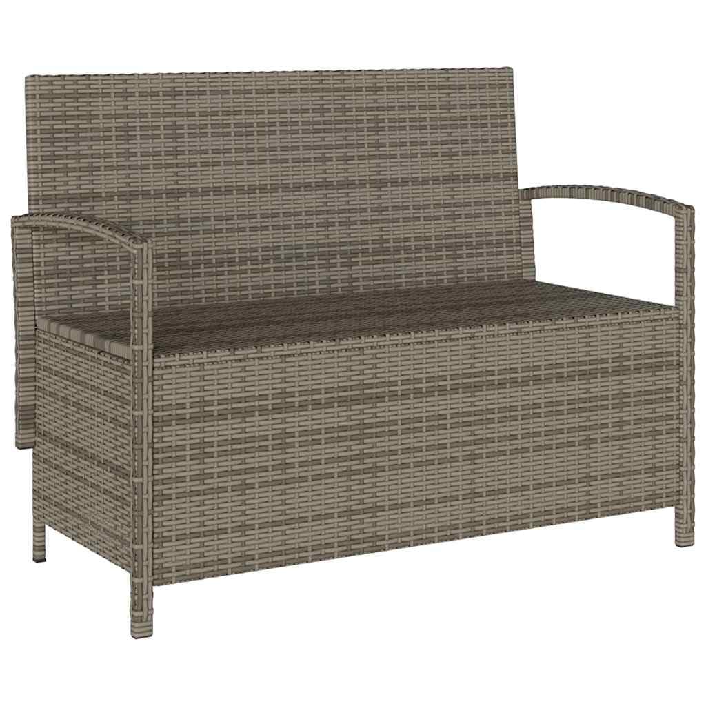 vidaXL Gartenbank mit Stauraum und Kissen Grau Poly Rattan, Gartenbank, Parkbank, Outdoor-Bank, Sitzbank, Terrassenbank, Außenbank, Gartenmöbel