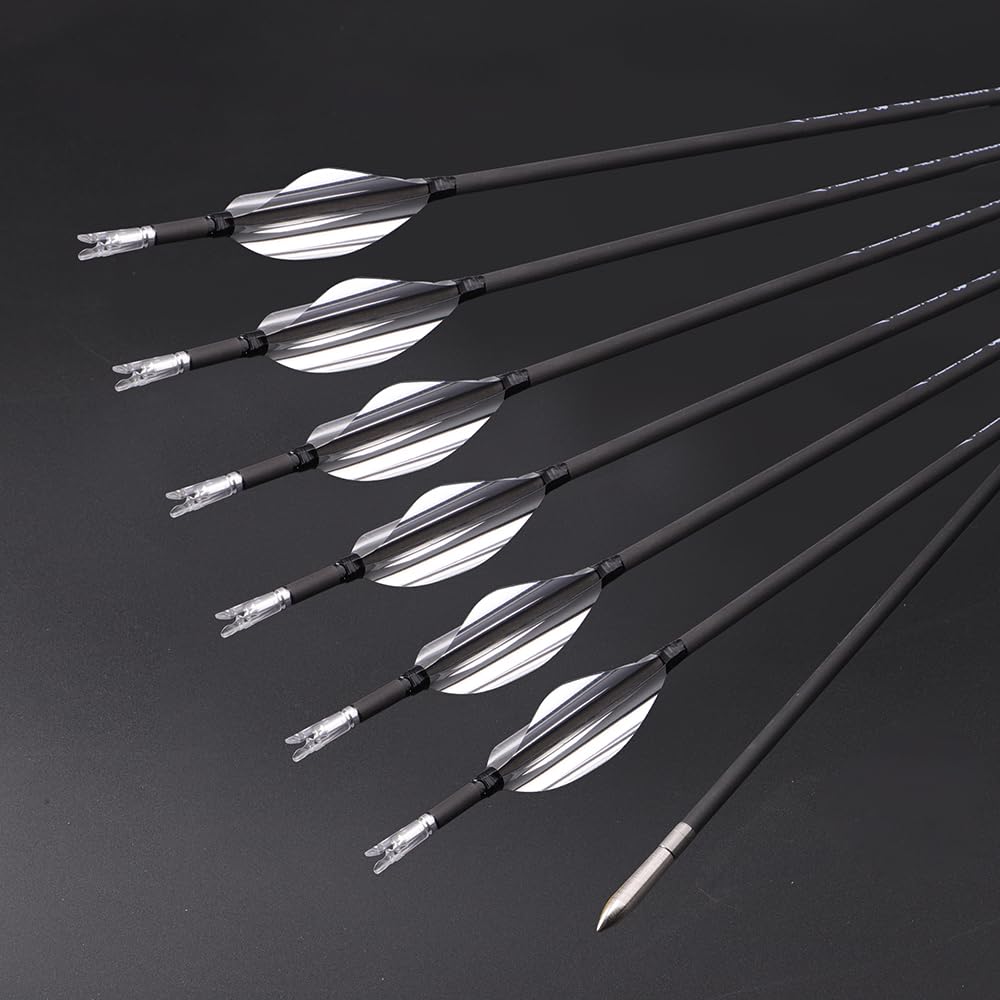 12 Pezzi Frecce con Piume a Spirale, Lunghezza Dell'asta 31 Pollici, ID 3,2 mm, Spine 350 (Silver 31inch)