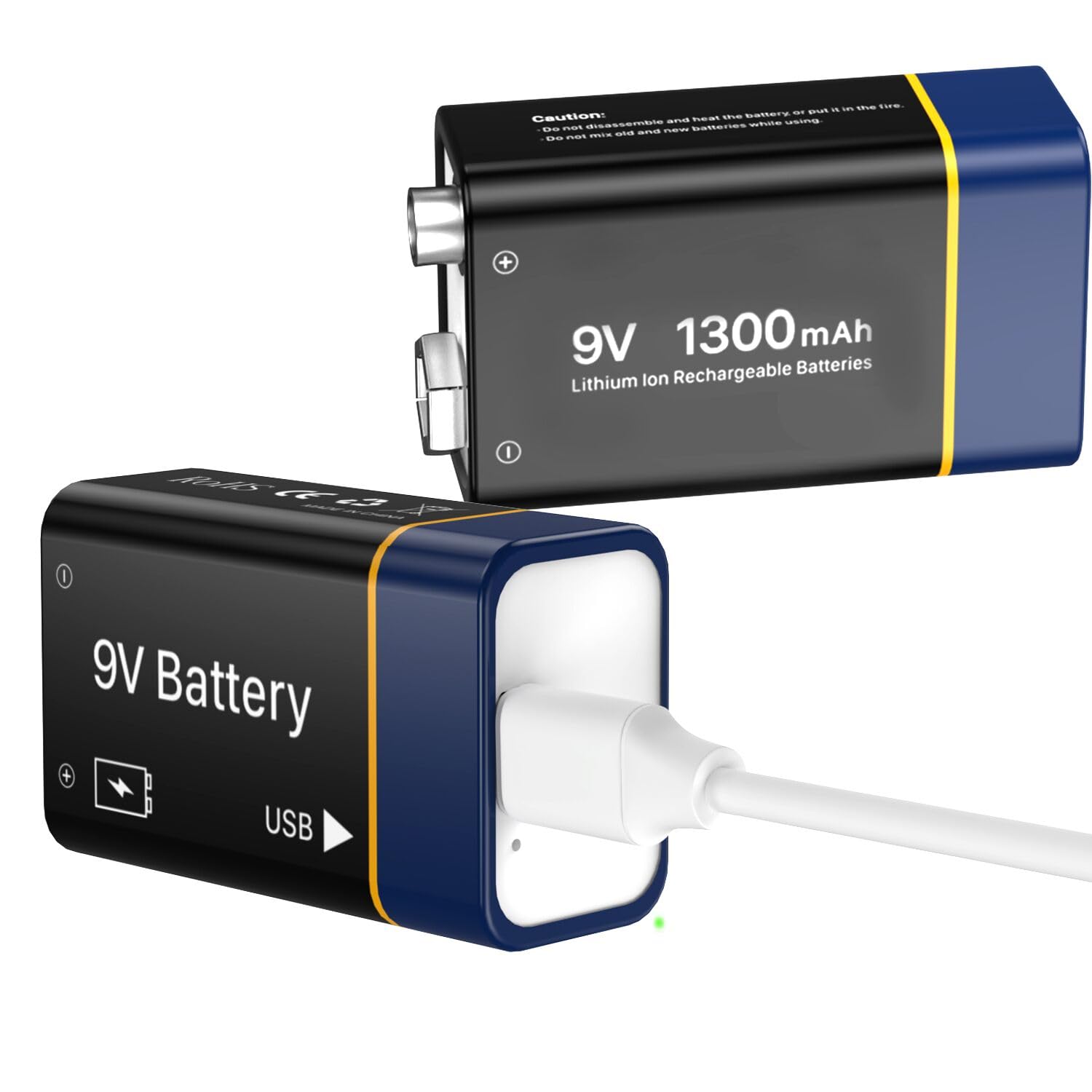 2 Pack USB Rechargeable Batteries for 9V, (1300mAh) New Upgrade Higher Capacity Lithium 9 Volt Battery Replacement for Smoke Alarm,Digital Cameras and Home Devices etc