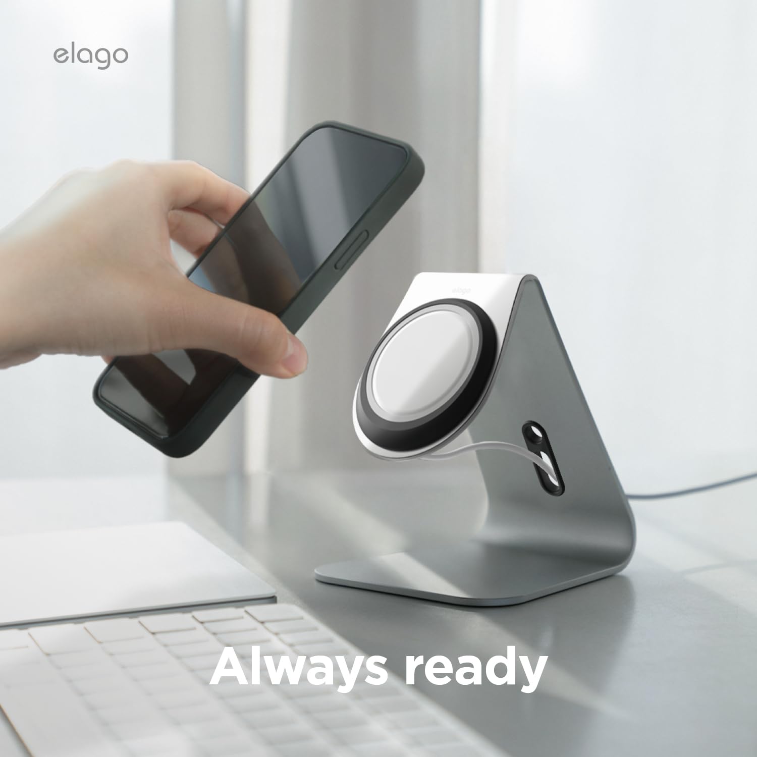 elago Stojak do Ładowania MS4 do Ładowarki MagSafe | Aluminiowy Stojak, Brak Ładowarki Bezprzewodowej, Tryb Gotowości iOS (Srebrny)