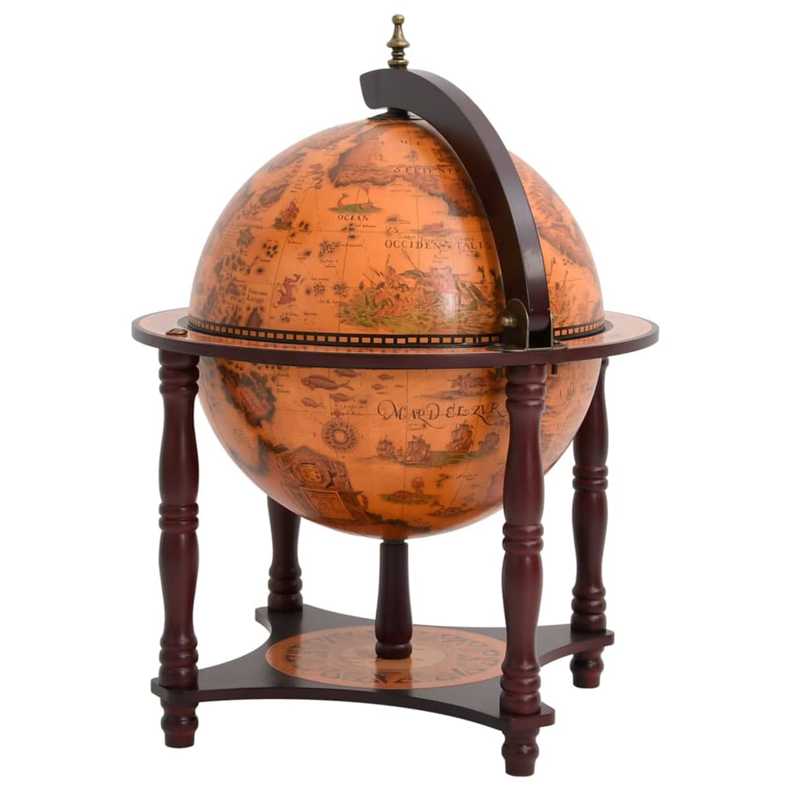 Homgoday Bar à Globo Porte-vin marron en bois massif d'eucalyptus, peu encombrant, armoire d'extérieur, mobilier d'extérieur pour salon, bureau, chambre à coucher, salle de bain