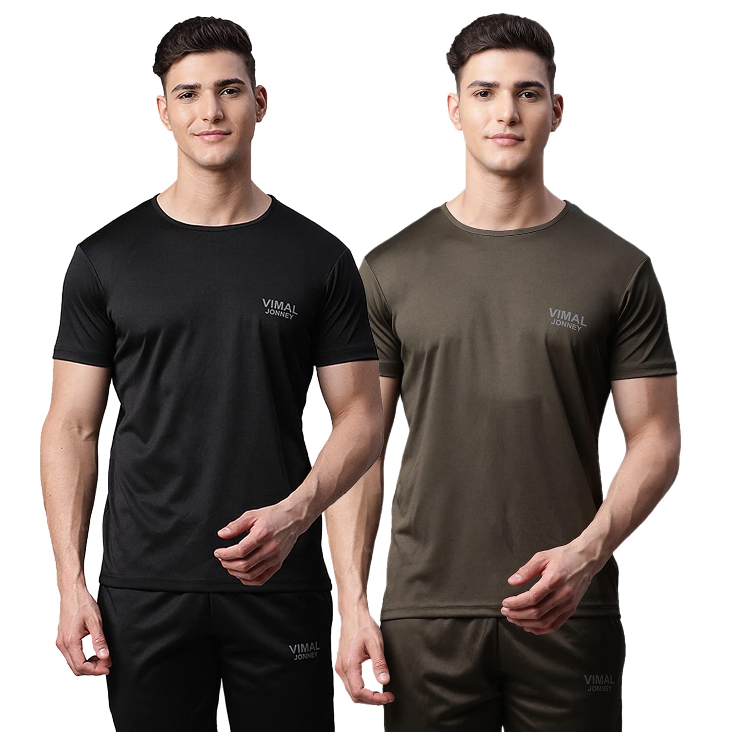 Men Dryfit Solid Lycra Multicolor Slim Fit T-Shirt (Pack of 2)-Dryfit_T_L.Gry_OLV_02-P-P68-image-2