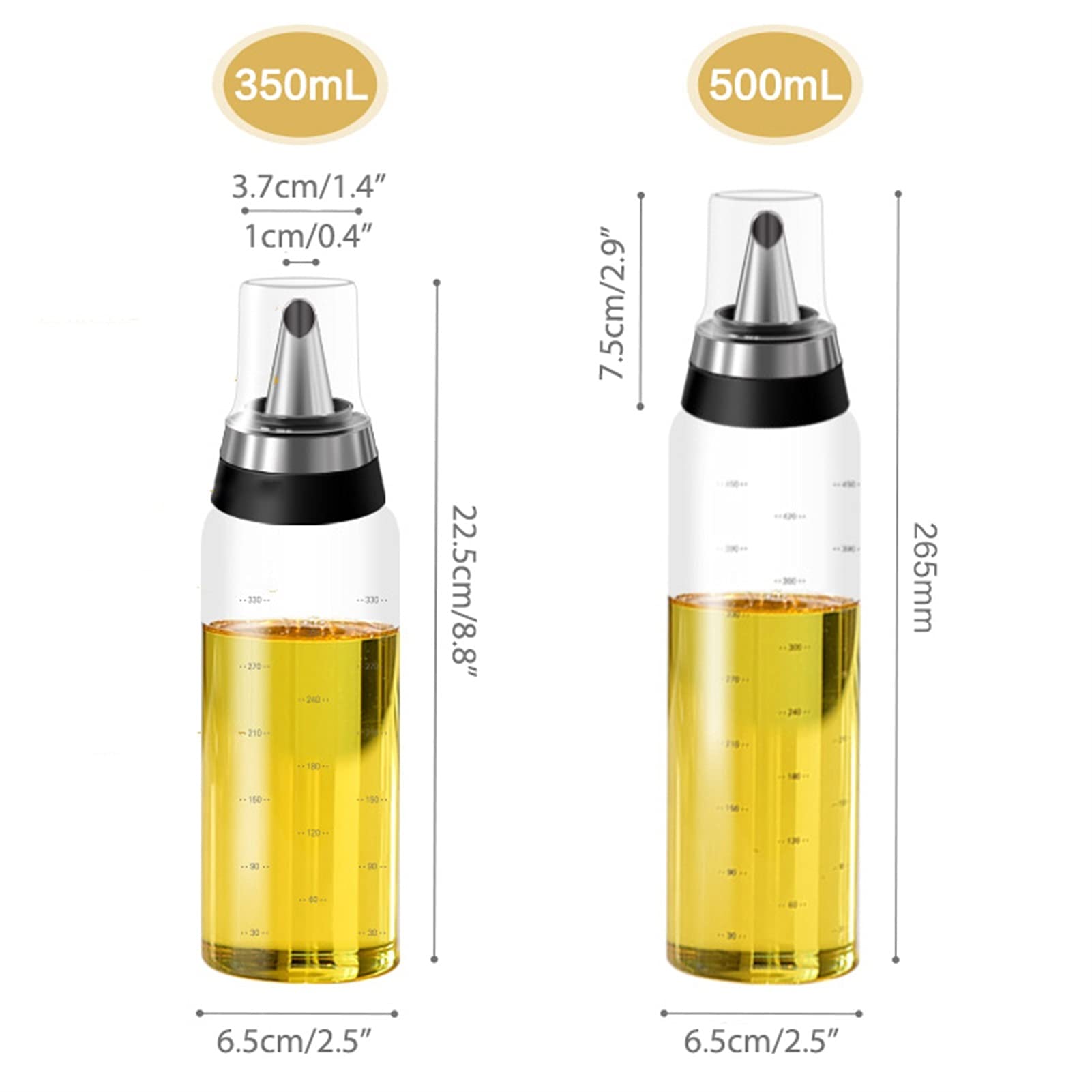 Dispensador de aceite de oliva con la cubierta de medición y polvo, dispensador de vinagre conjuntamente botella de vidrio (Color : 350mL and 500mL)