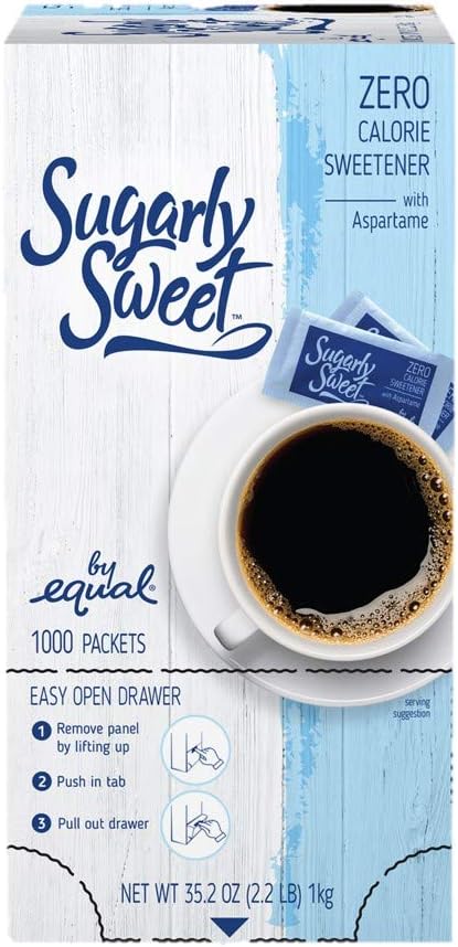 Sugarly Sweet Zero Calorie Sweetener Packets with Aspartame, Sugar Substitute, Sugar Alternative, Blue Sweetener Packets, 1,000 Packets