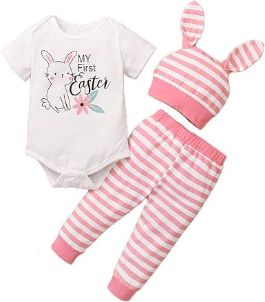 Amazon.com: Trajes de Pascua para bebé y niña, con diseño de conejo y  orejas de conejo, ropa de verano, 3 unidades : Ropa, Zapatos y Joyería