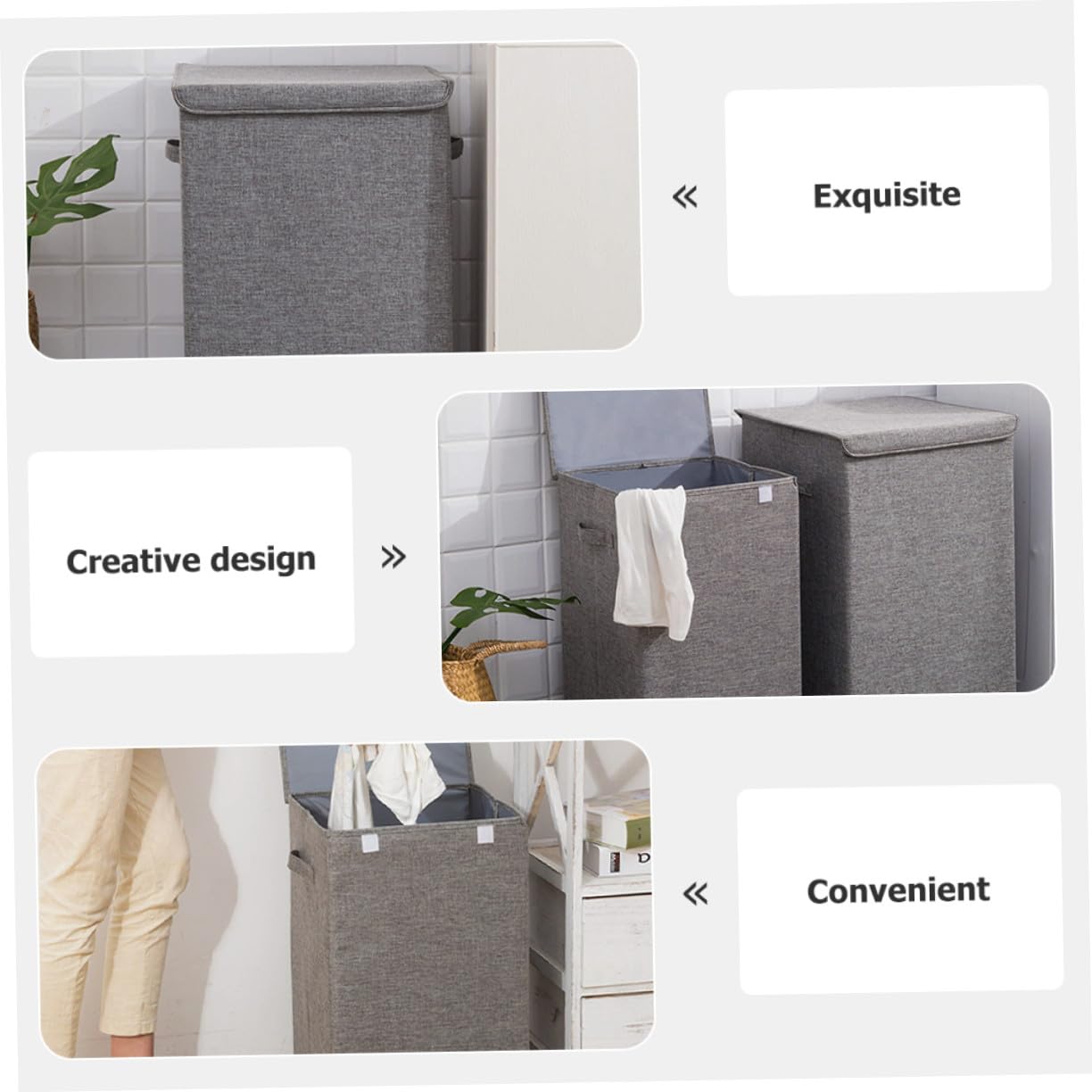 Lar - Cesto portabiancheria in cotone e lino, con coperchio, lavabile, per casa e camera da letto, design salvaspazio