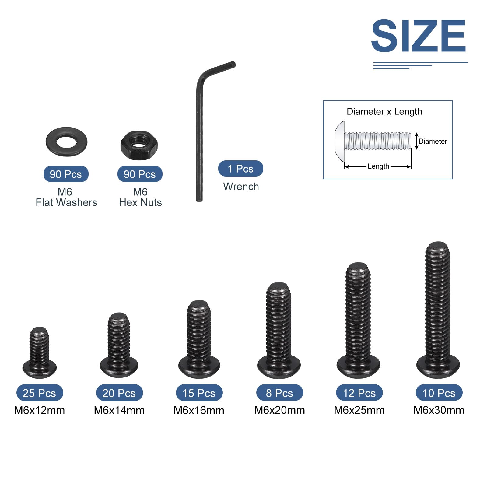DTGN 270Pcs M6 Button Head Socket Cap Screws - Image 2
