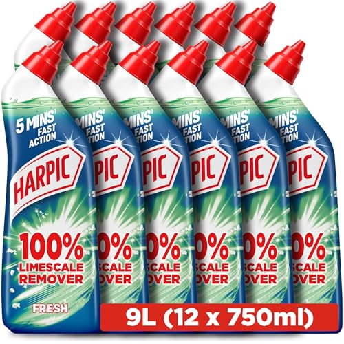 Harpic Limescale Remover Toilet Cleaner Original 750ml (12 x 750ml Total 9.0L) Fast acting Kills 99.9% of Bacteria