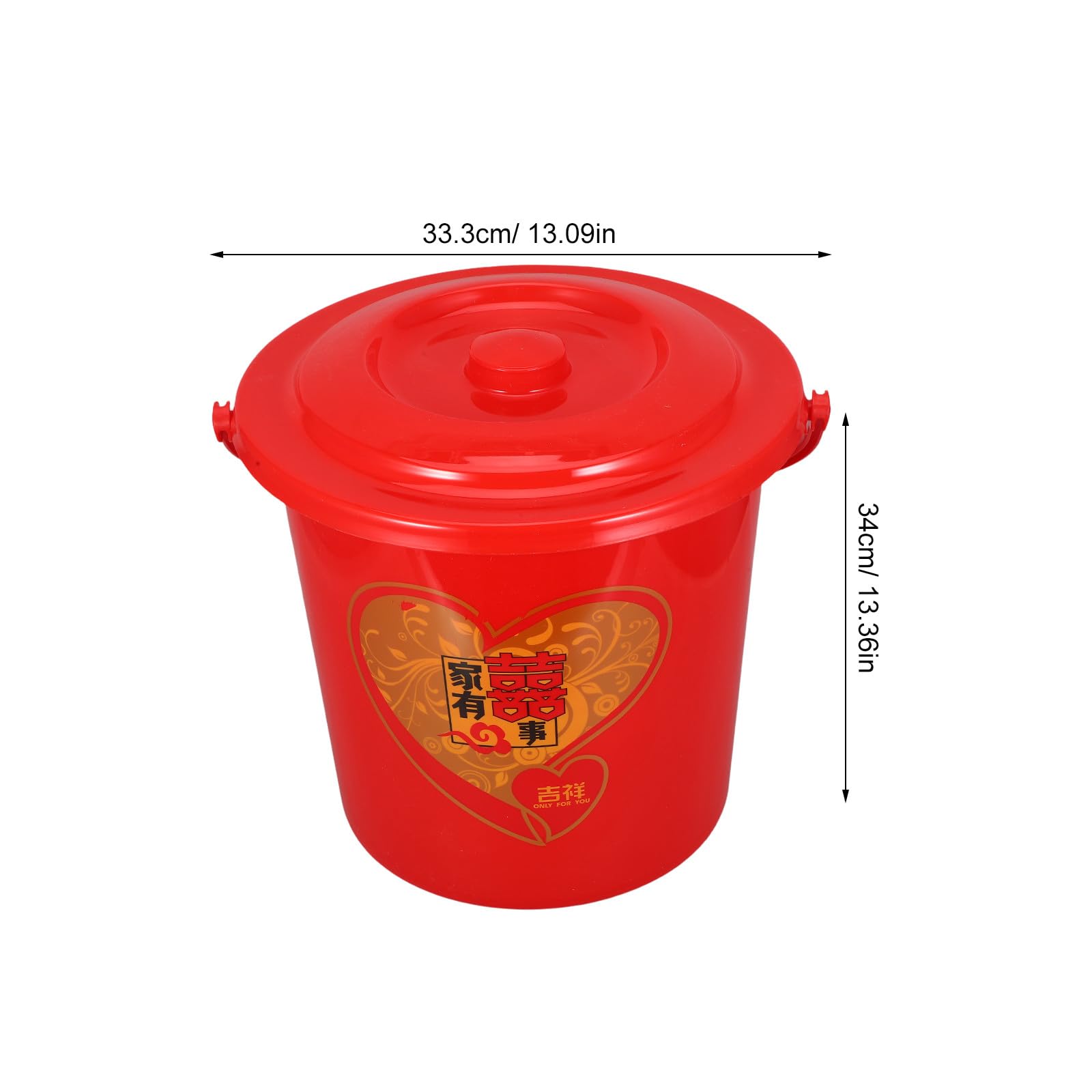 OUNONA Dekoracyjne czerwone wiaderko ślubne: nowoczesne, ceremonialne plastikowe wiaderko z uchwytem i pokrywką do przechowywania pamiątek z okazji ślubu i rytuałów kulturowych