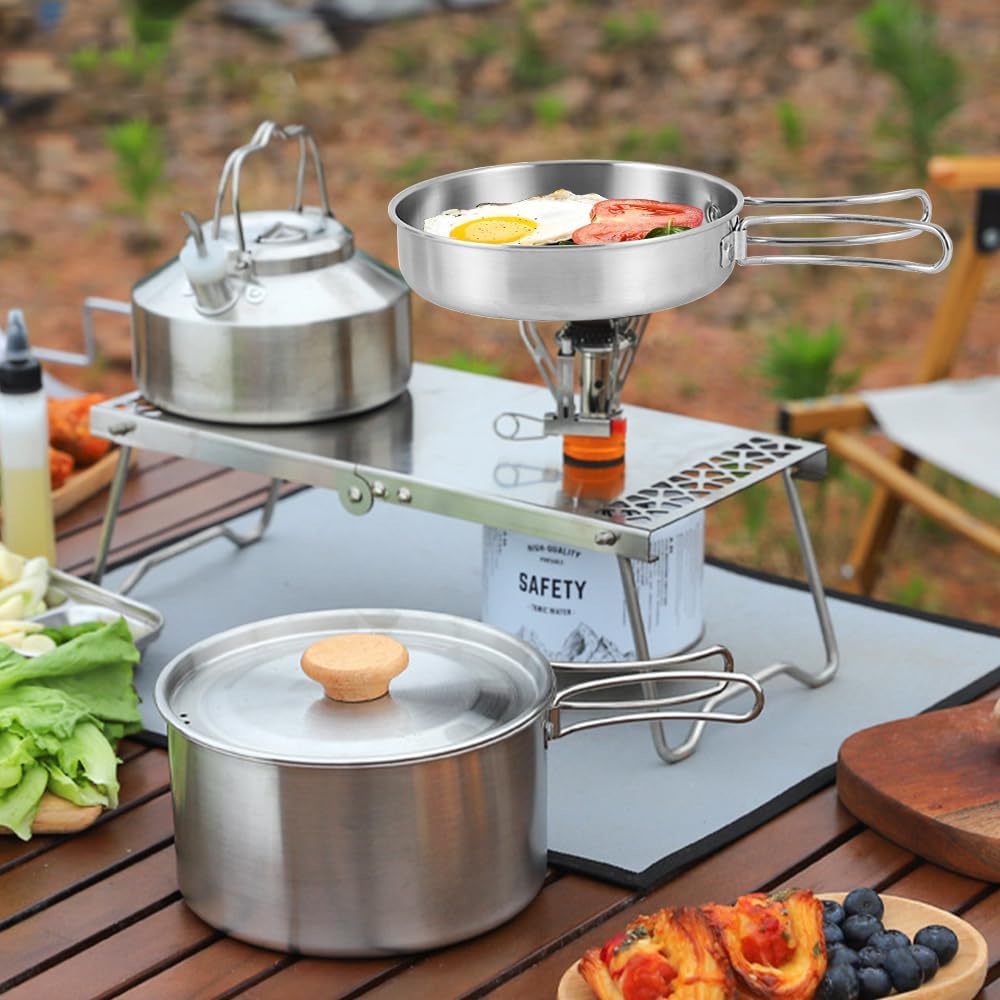 Pentole Set da Campeggio, Set Pentole Campeggio per 1-2 Persone Leggero e Compatto Pieghevole Accessori Cucina per Campeggio Trekking Picnic Escursionismo