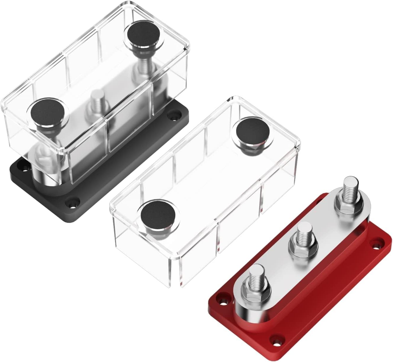 600A Power Distribution Block Bus Bar with Cover Marine Bus Bar, Automotive, and Solar Wiring 3x3/8 M10 Studs Red